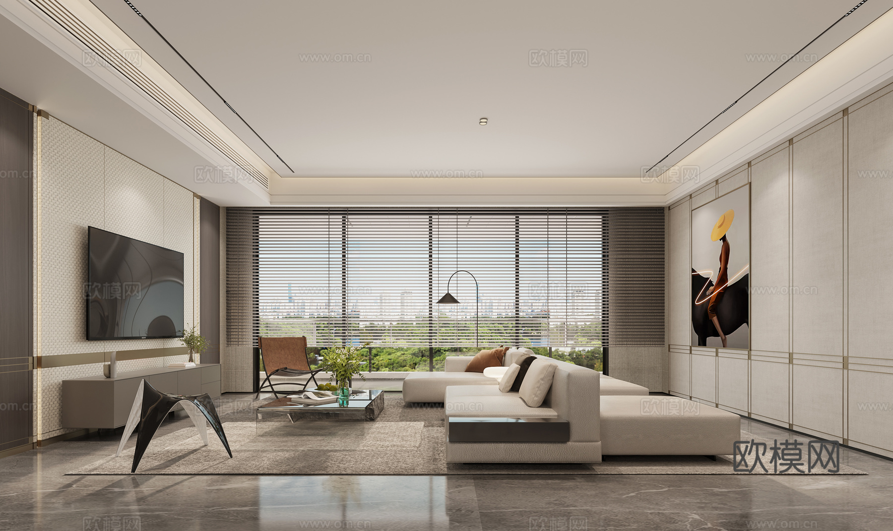 现代客餐厅3d模型下载（渲染图1）