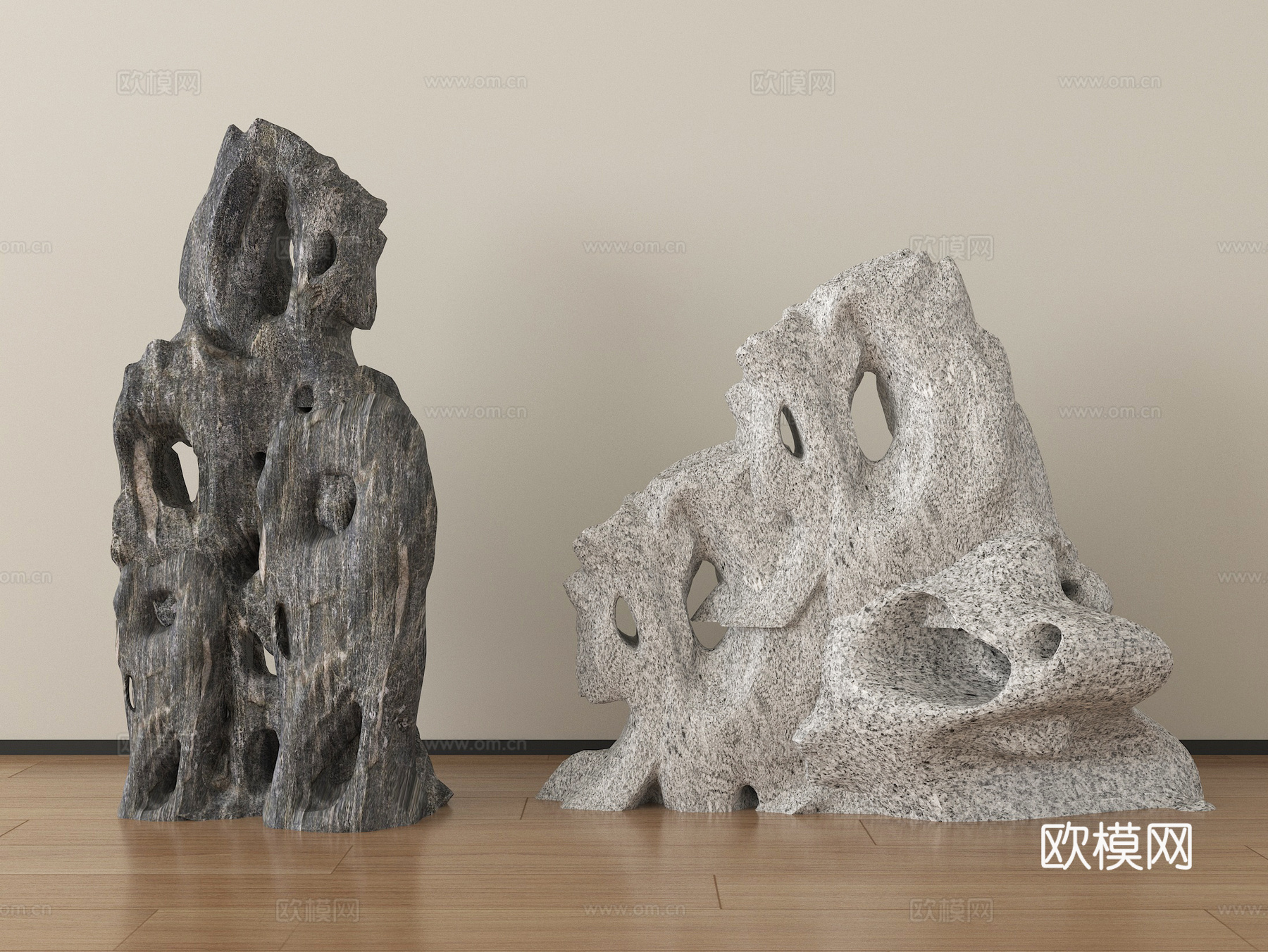 新中式太湖石摆件 景观石 雕塑摆件su模型