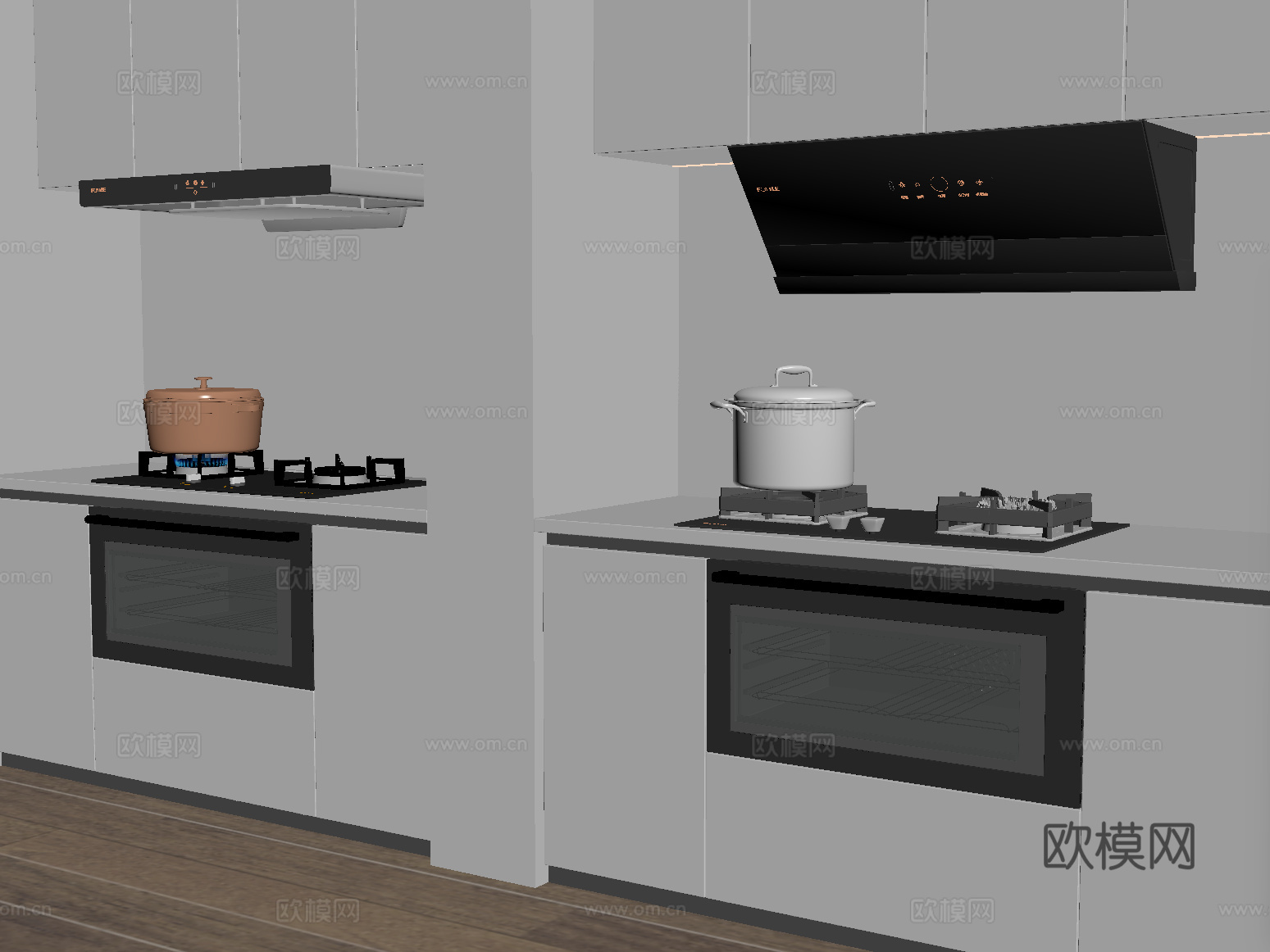 现代油烟机 侧吸油烟机 燃气灶 炉具su模型