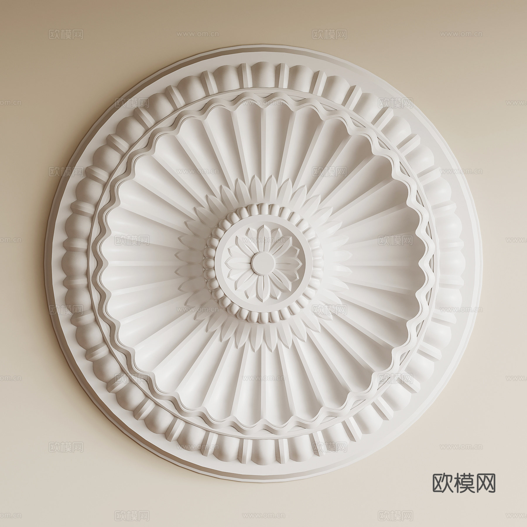 法式复古灯盘 石膏灯盘su模型