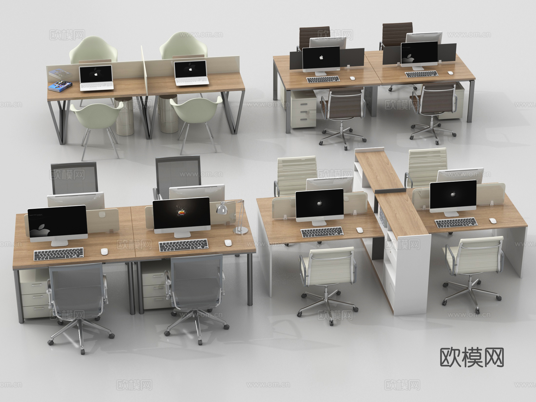 现代办公桌椅组合 职员工位 电脑桌su模型