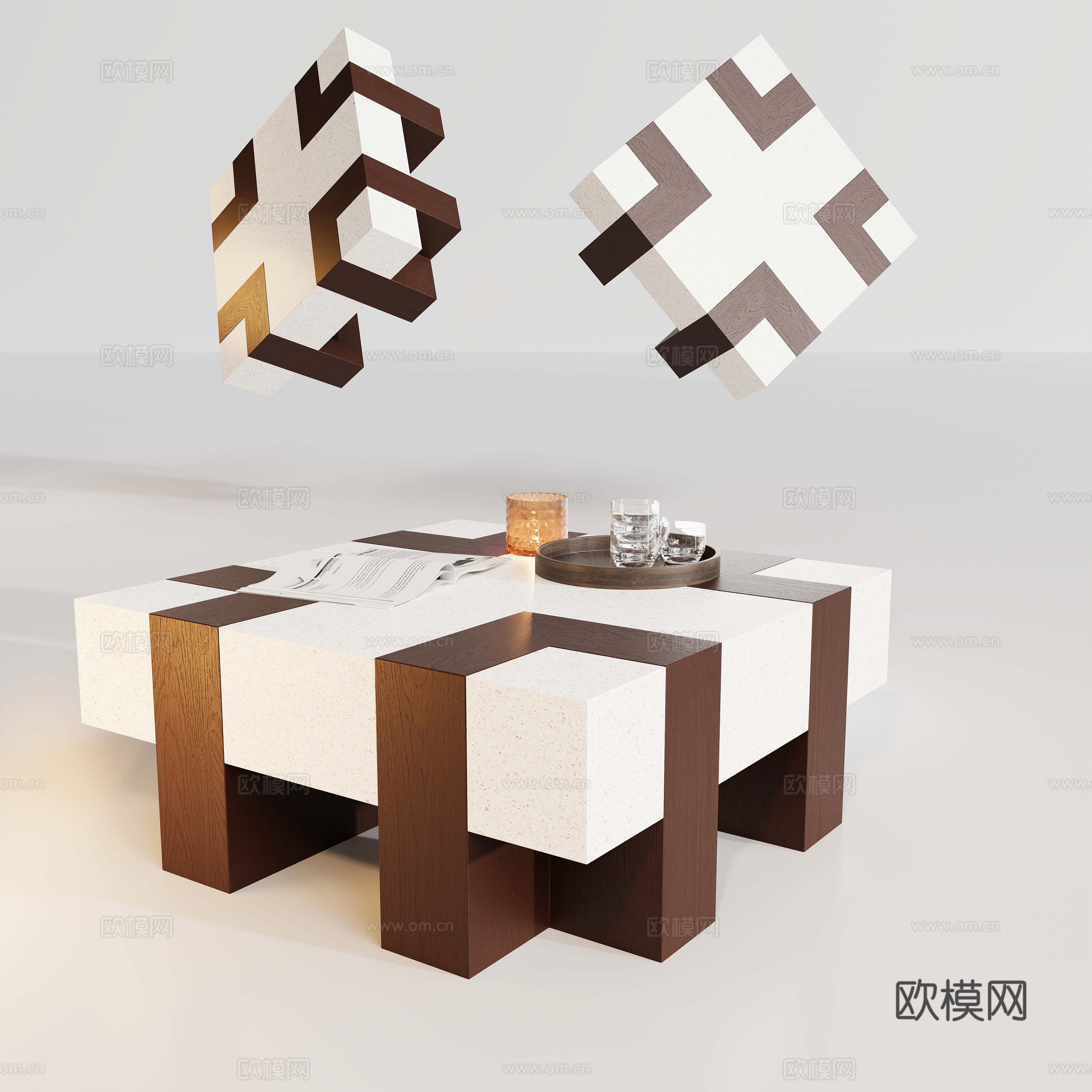 现代客厅方形茶几su模型