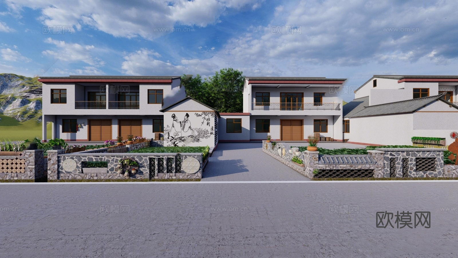 新中式乡村庭院 乡村民房 古建民俗 民宿建筑su模型