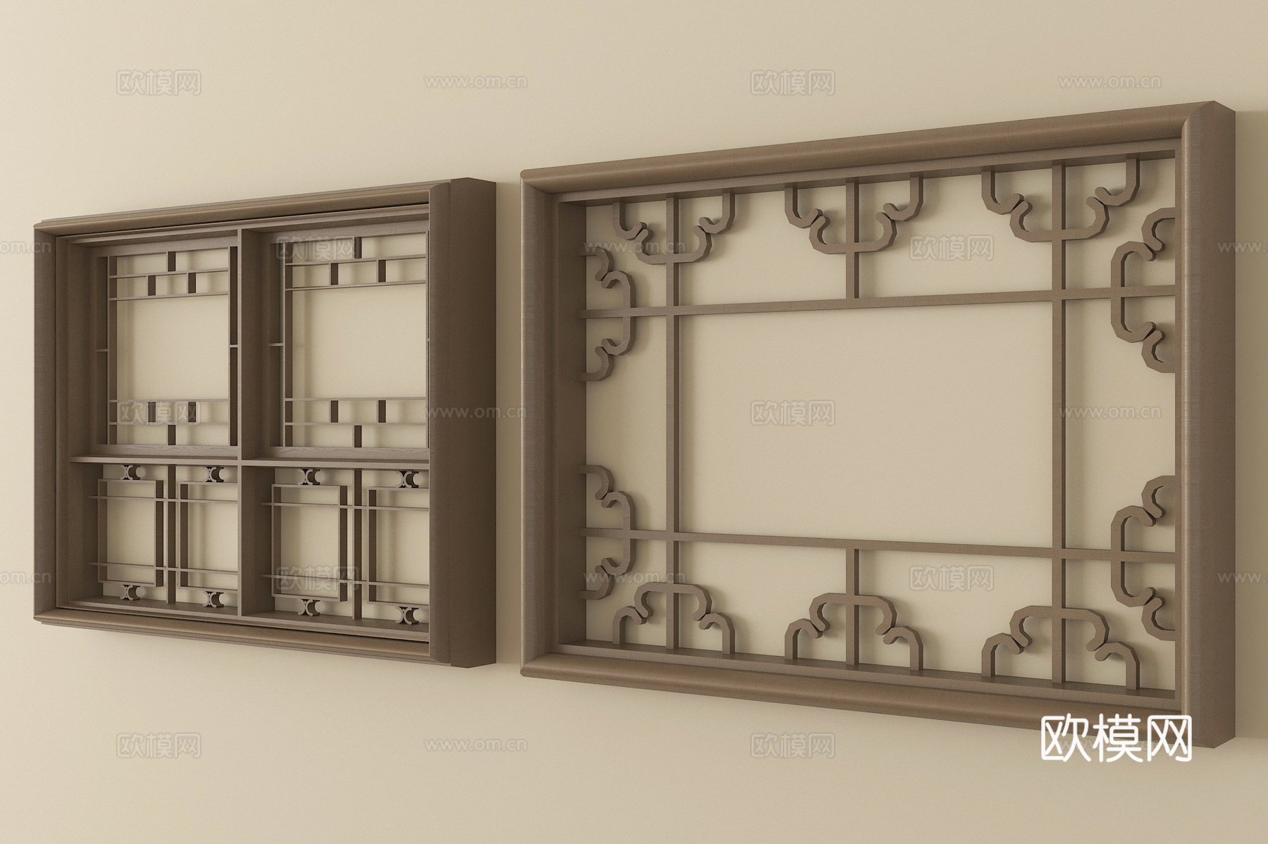 新中式镂花窗 雕花窗 花格窗 木质窗su模型