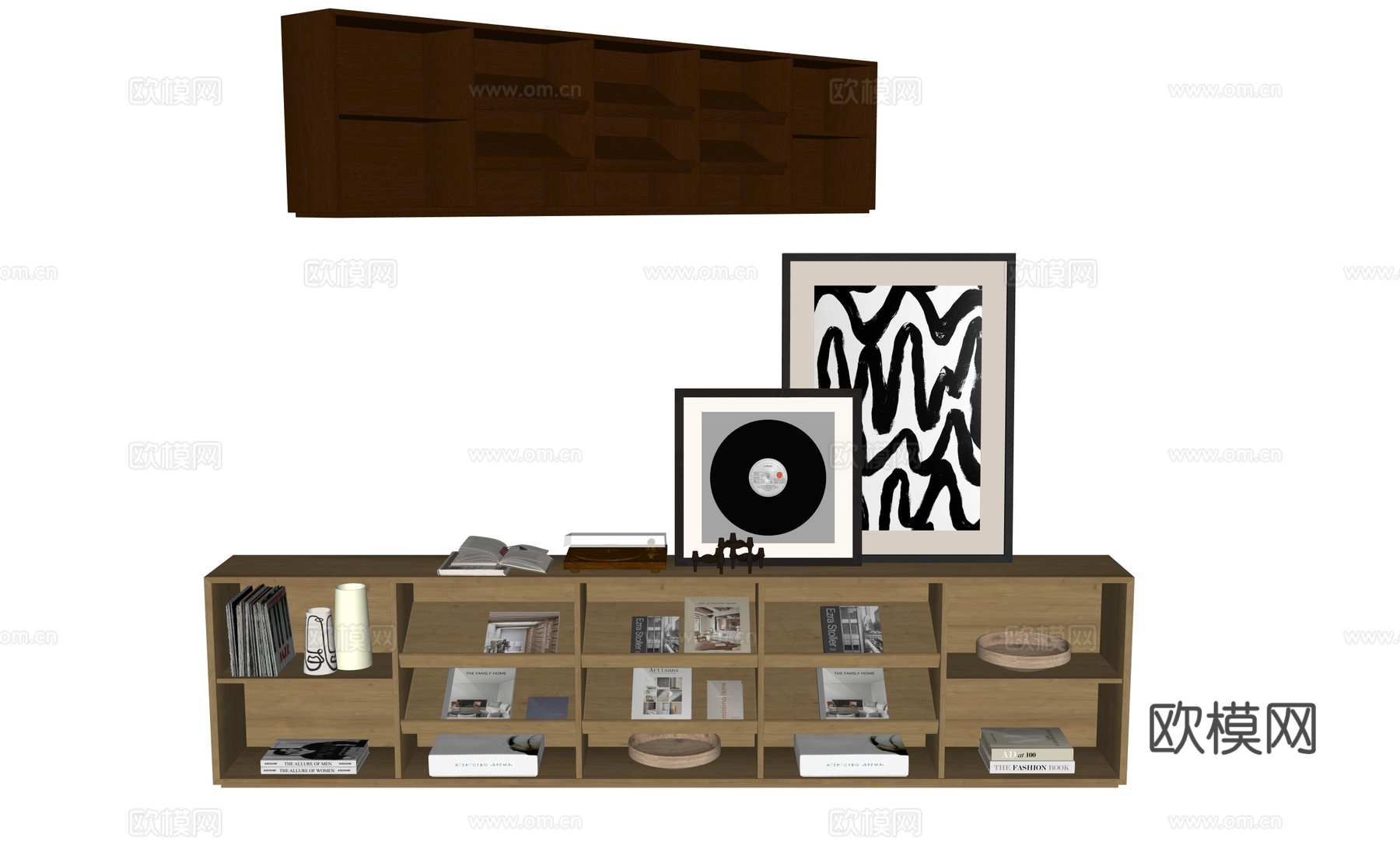 中古开放书柜边柜su模型