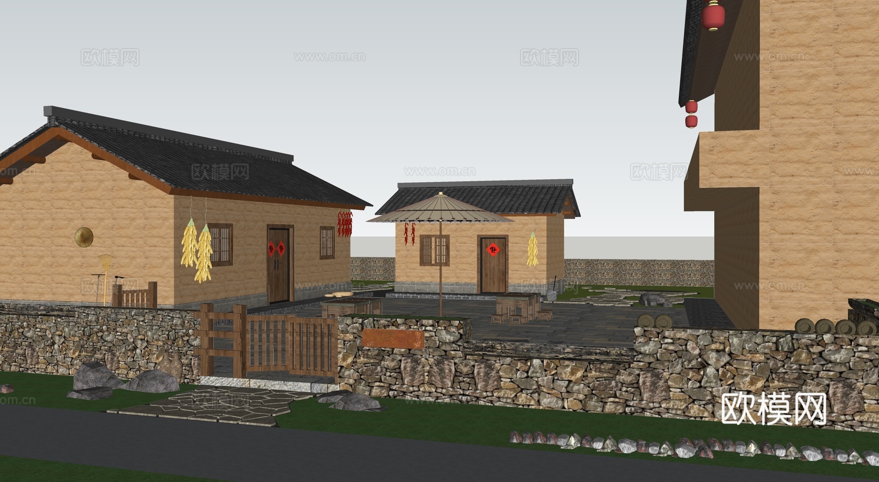 新中式美丽乡村民房 民俗古建su模型