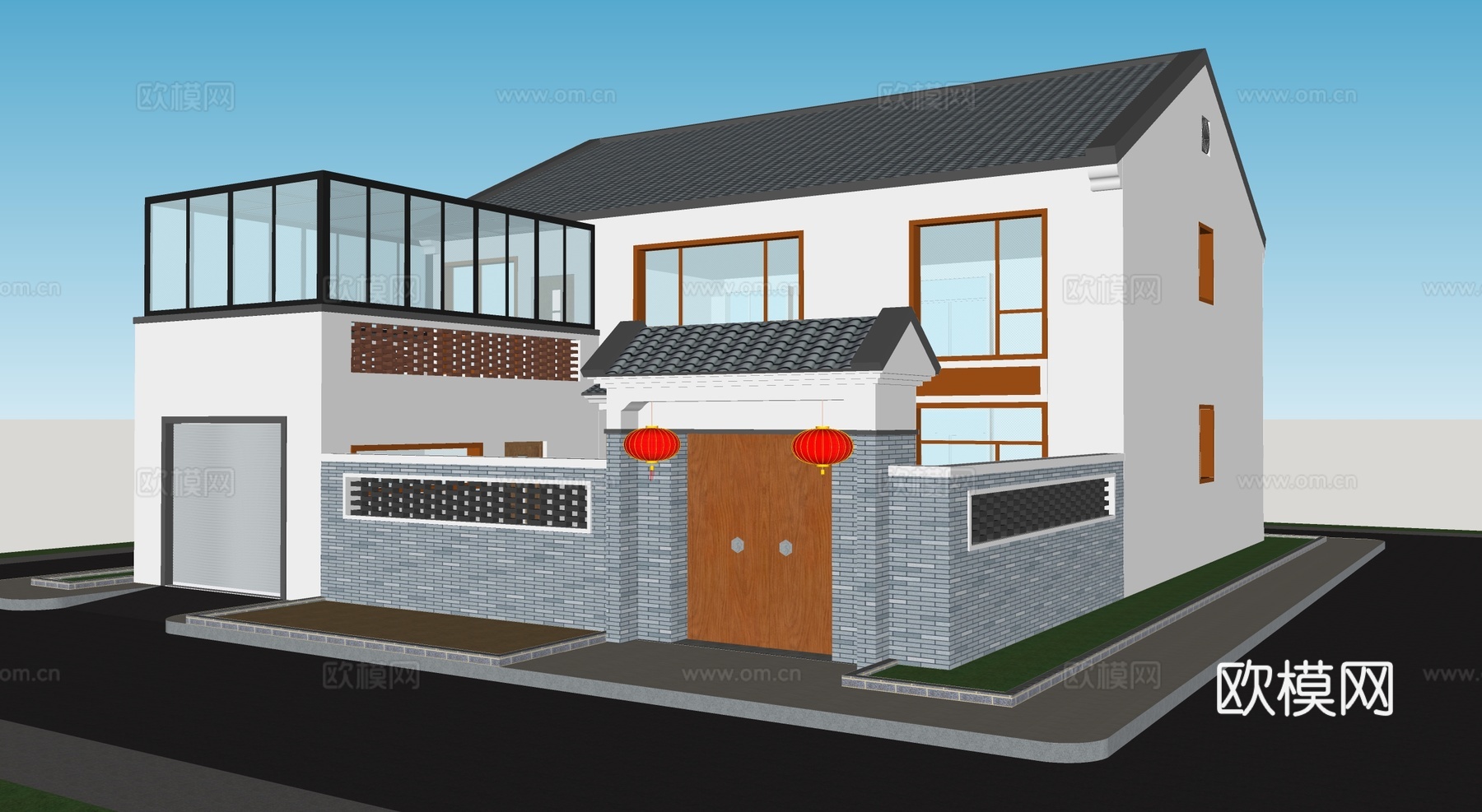 新中式乡村庭院 乡村民房 古建民俗 民宿建筑su模型