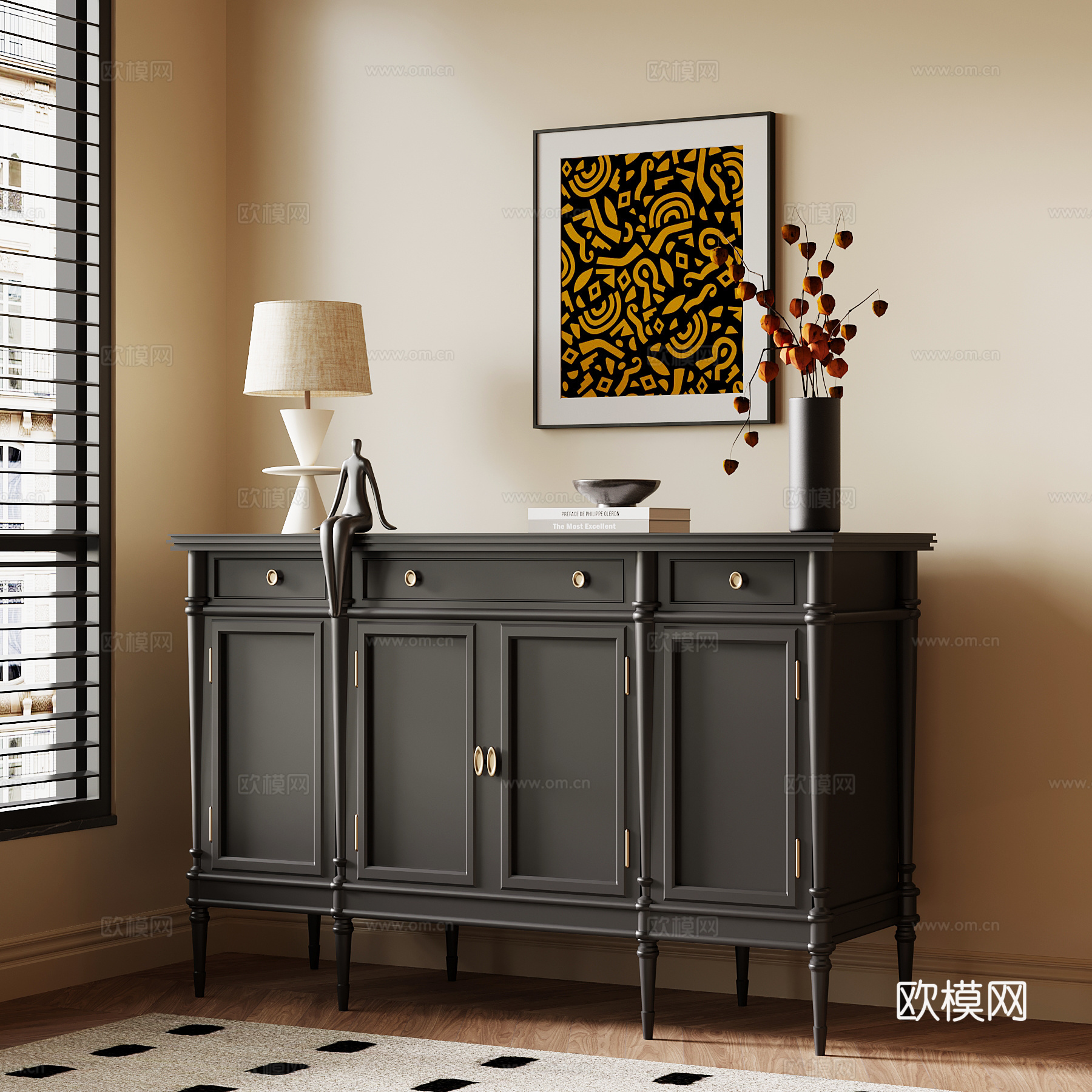法式复古玄关柜 端景柜su模型