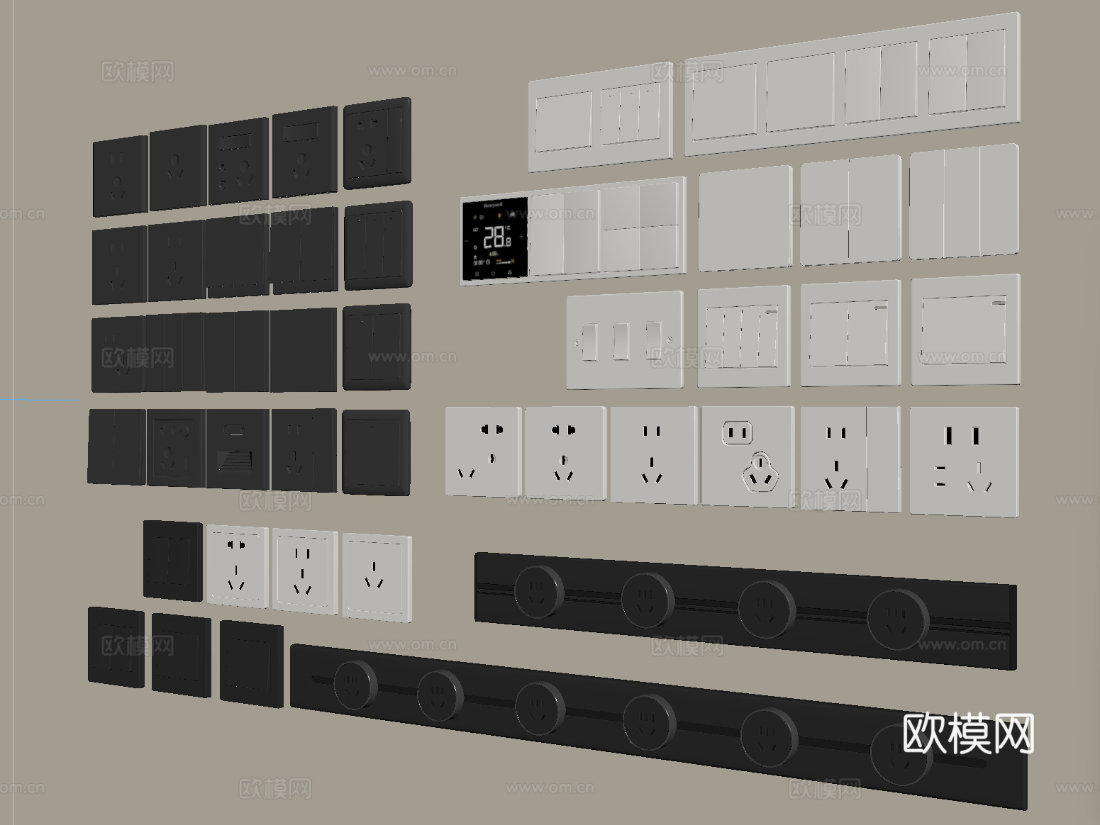 现代开关插座组合 轨道插座su模型