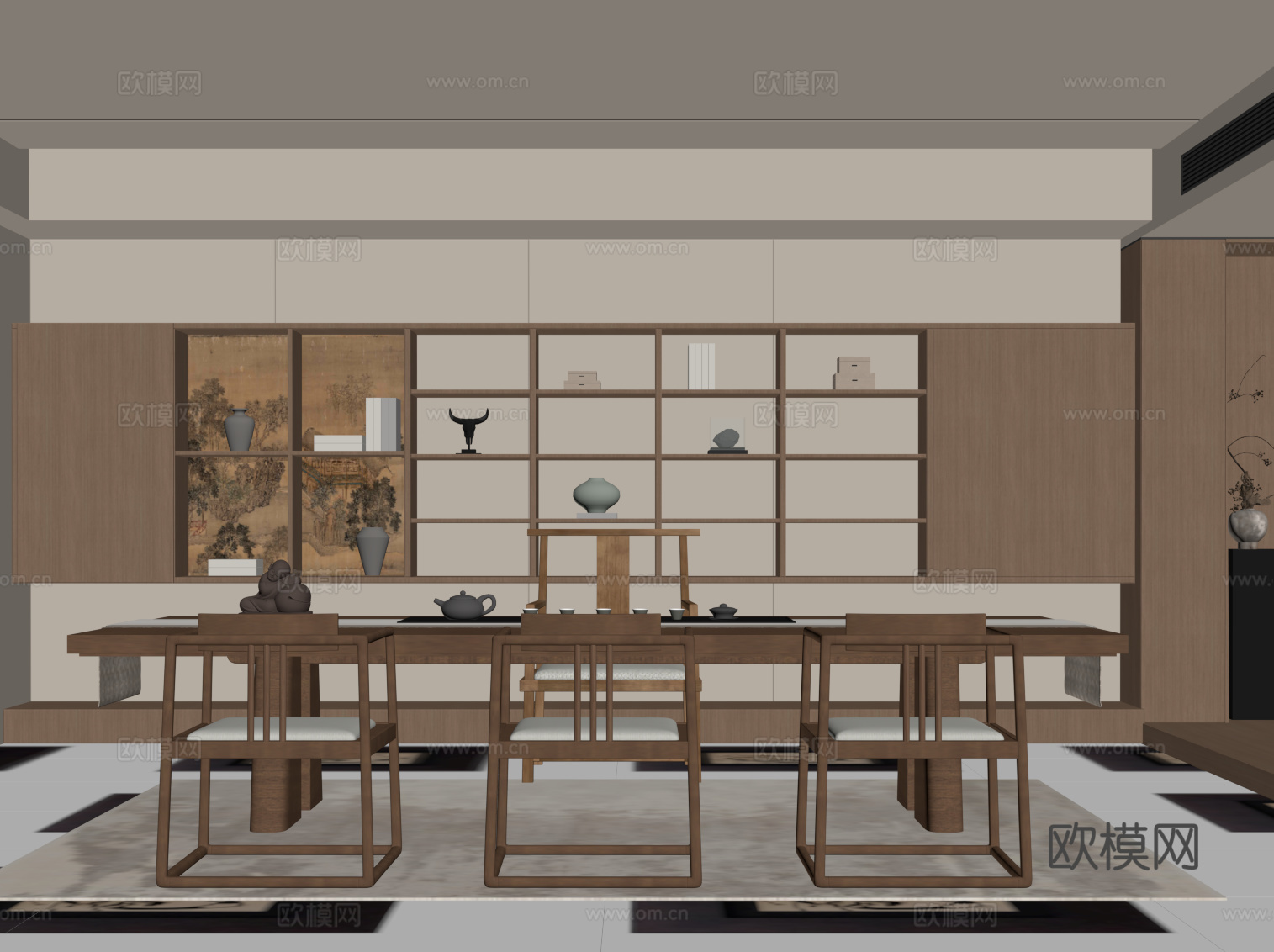 新中式茶室su模型