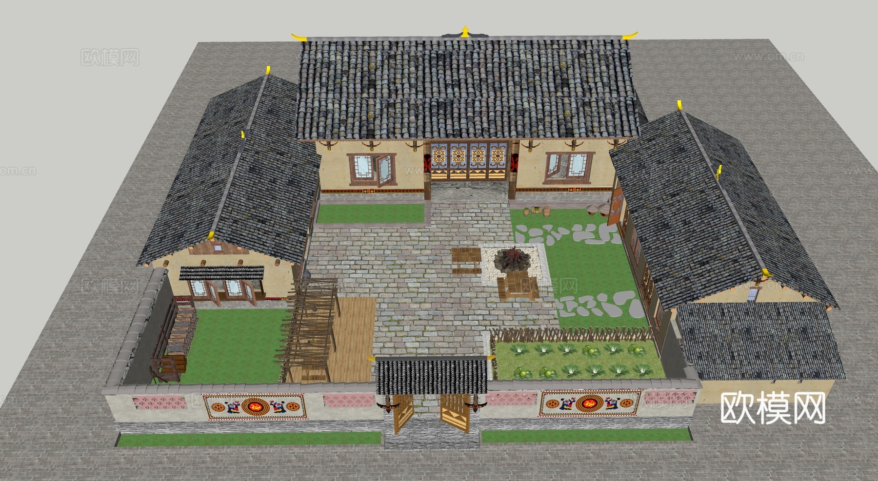 新中式乡村庭院 乡村民俗 庭院景观 乡村民房su模型