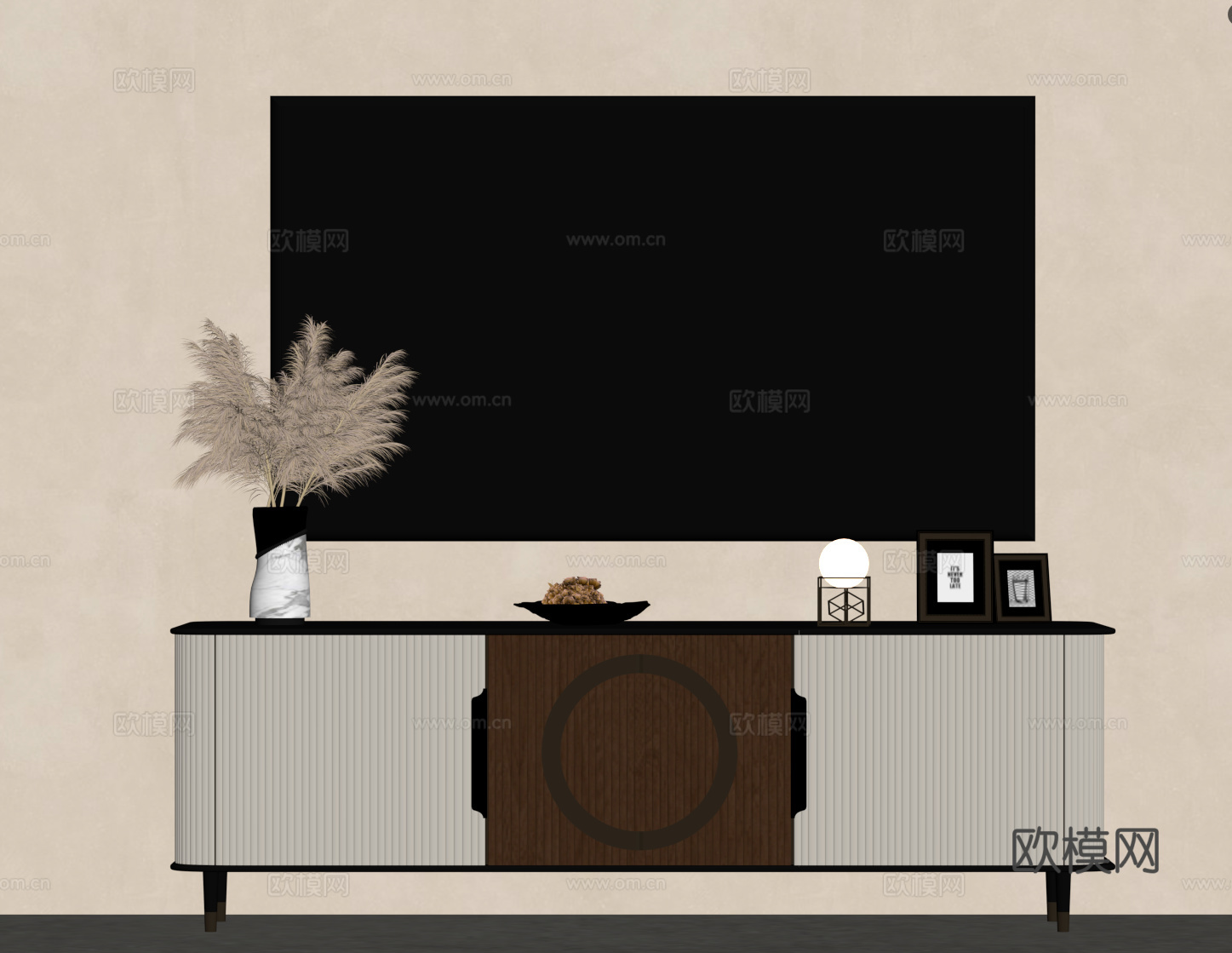 新中式电视柜 现代电视柜su模型下载（渲染图2）