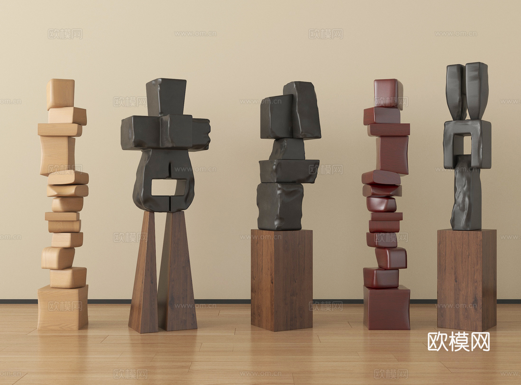 侘寂雕塑摆件 雕塑装置su模型