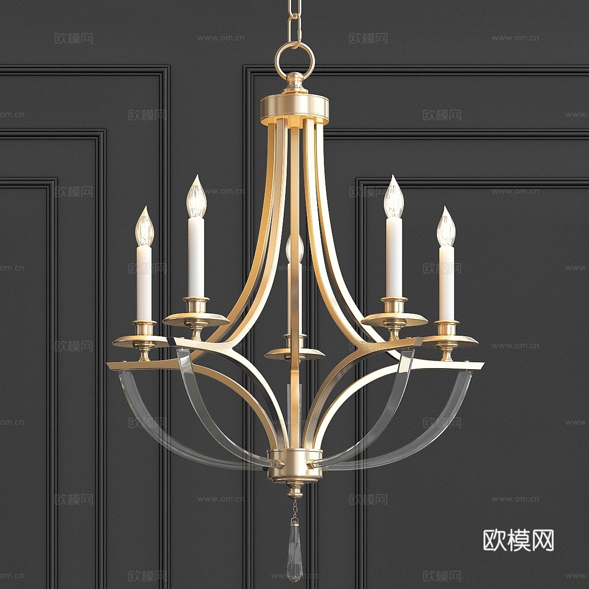 弯曲五灯水晶吊灯3d模型下载