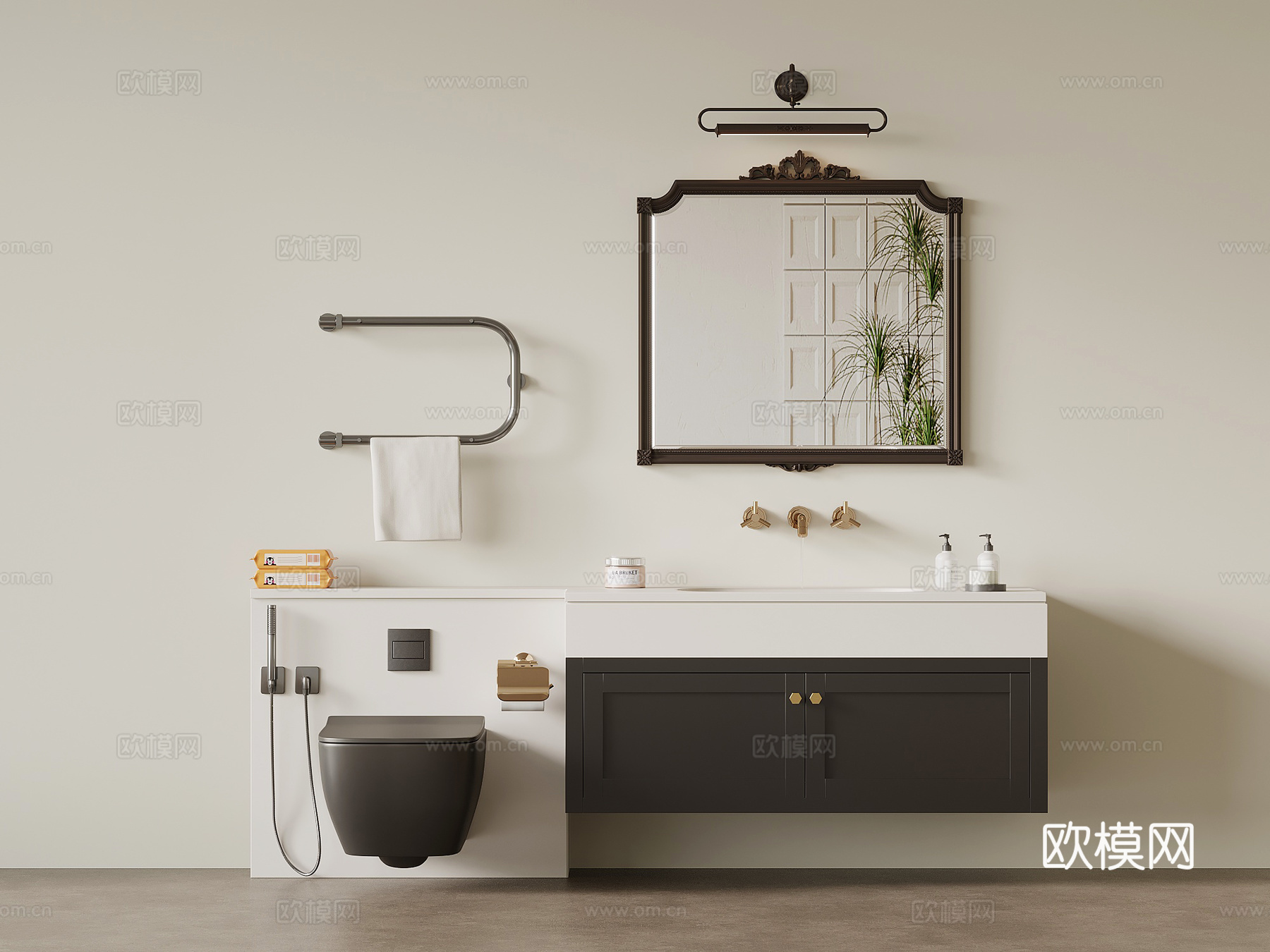 法式复古风浴室柜 马桶su模型