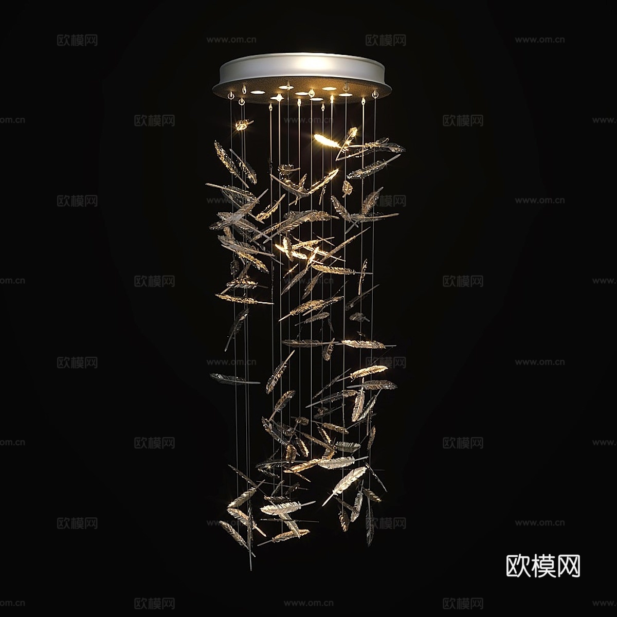 定制金属灯饰 羽毛-水晶款3d模型下载