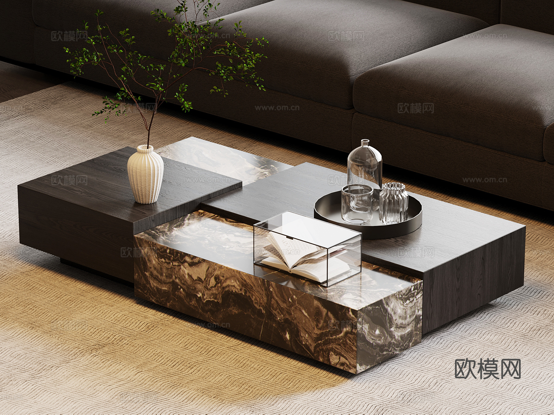 现代意式茶几 大理石茶几 实木茶几su模型