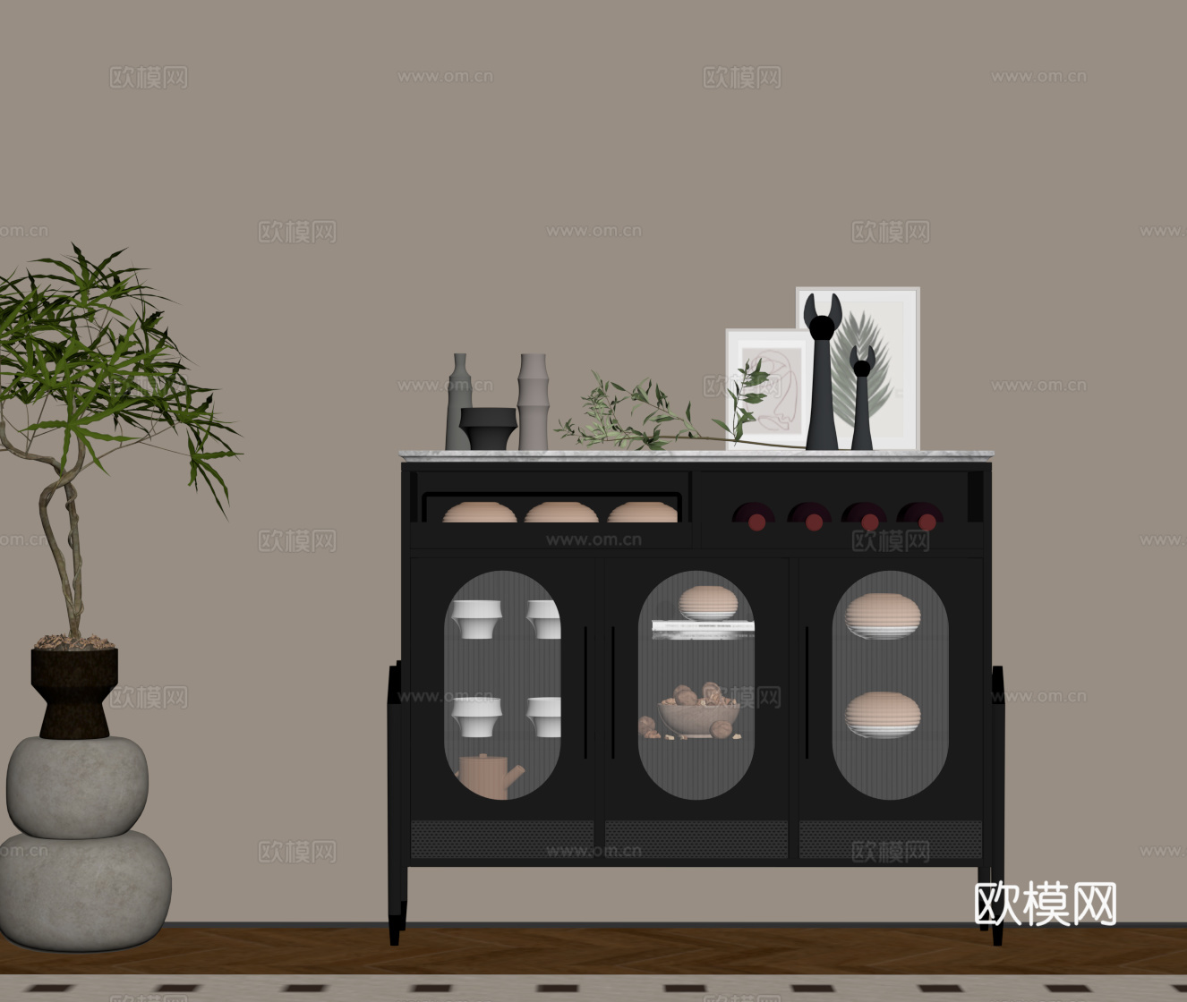 法式复古风餐边柜 边柜 端景柜su模型