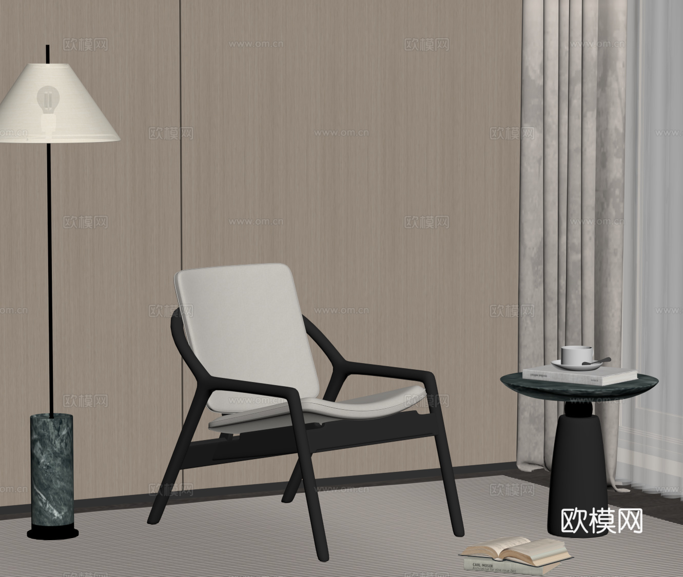 现代意式休闲椅 落地灯 边几su模型