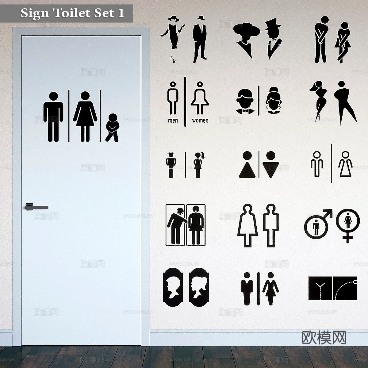 标识卫生间套装13d模型下载