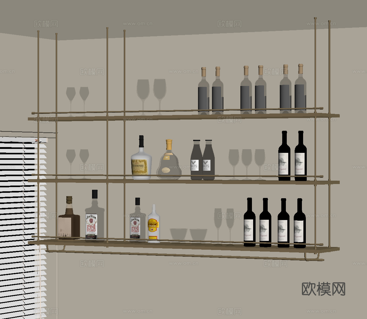 法式中古酒架 现代酒架 酒瓶酒杯su模型