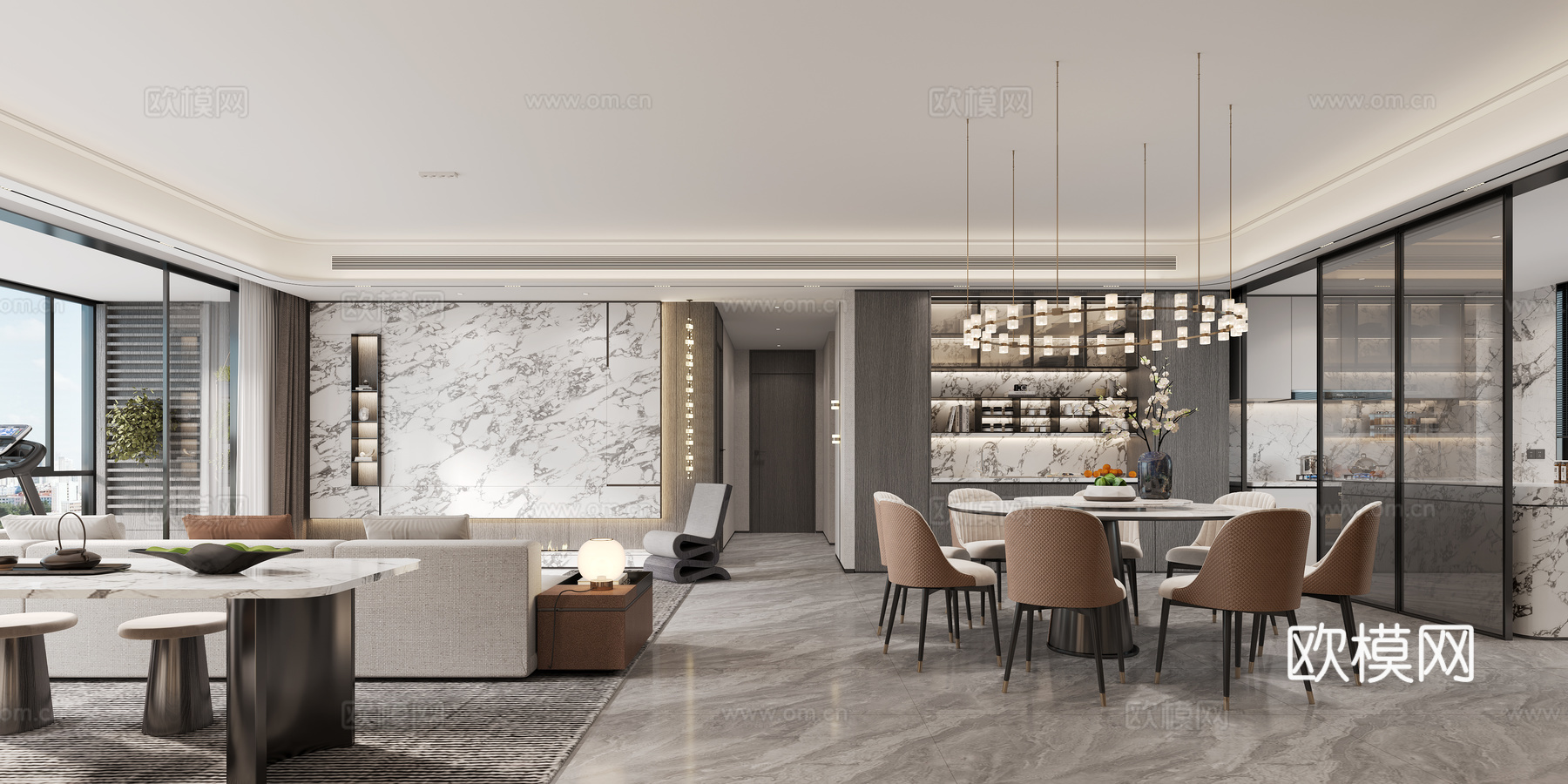现代客餐厅3d模型下载