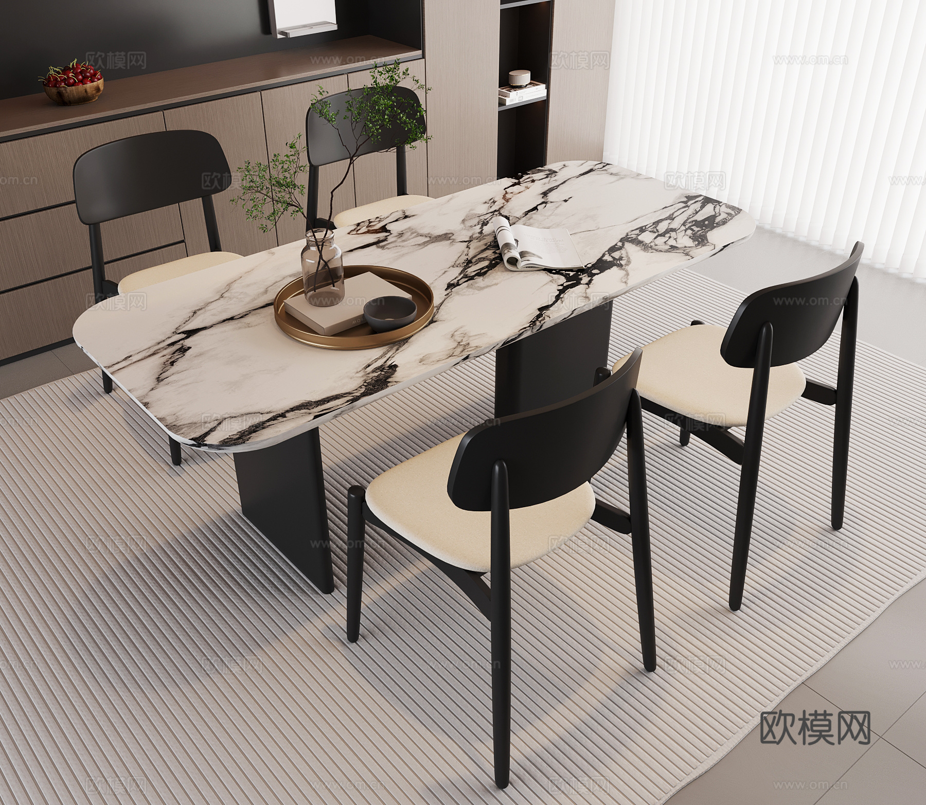现代意式餐厅 餐桌椅su模型