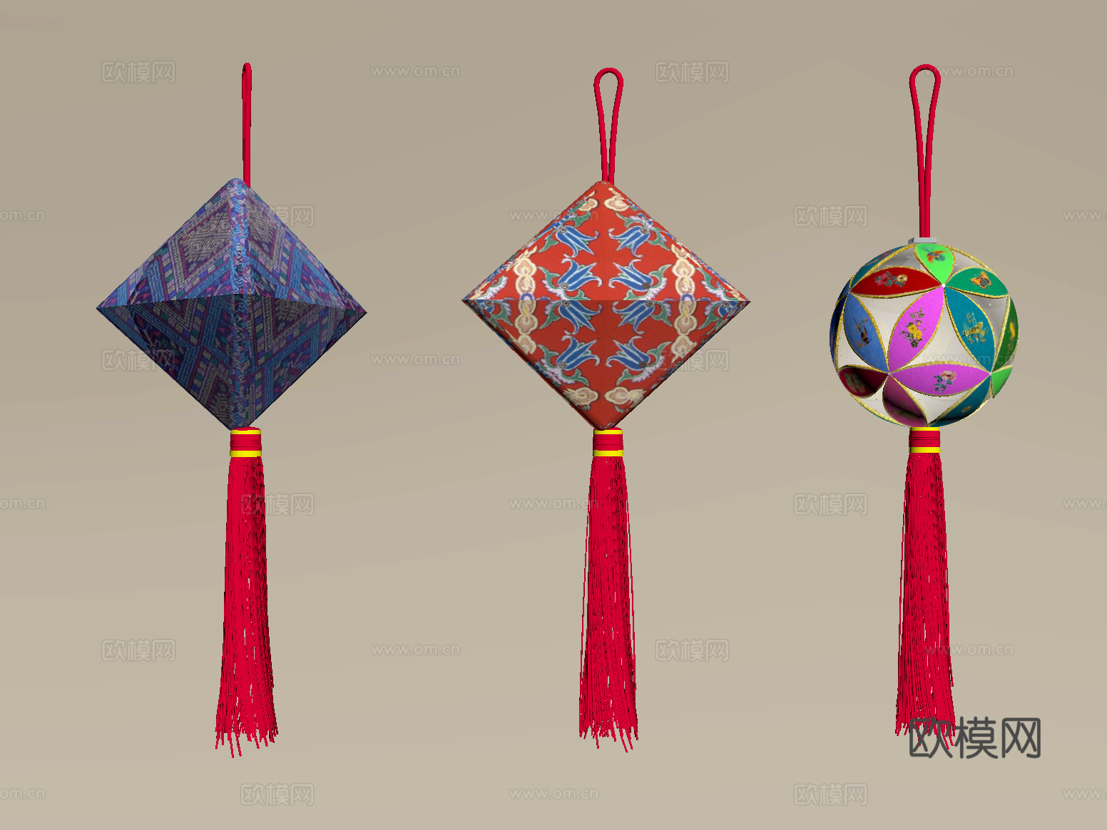 新中式挂件 刺绣挂件su模型