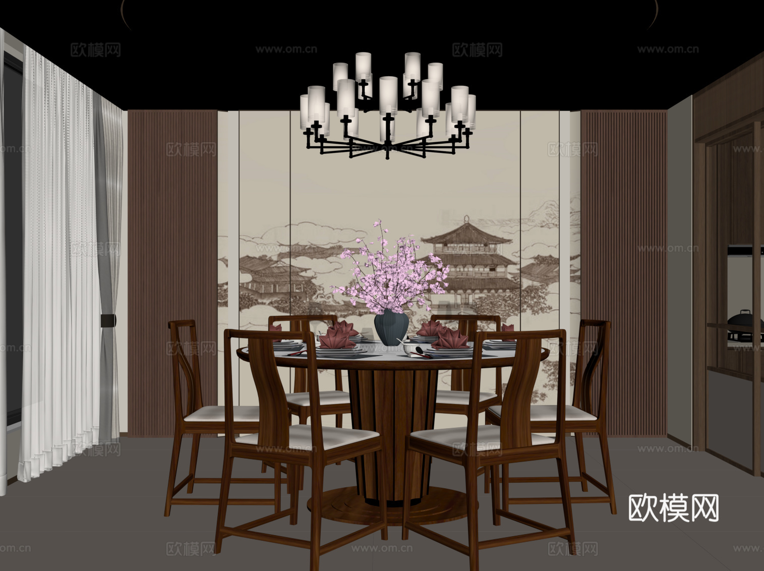 新中式餐厅su模型