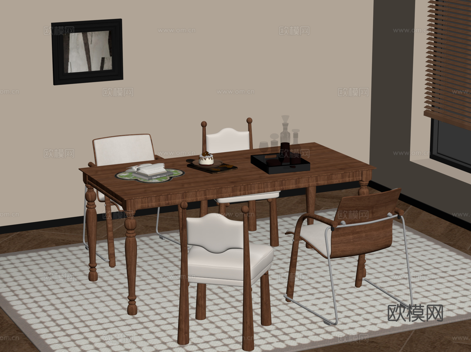 法式中古风餐桌椅su模型