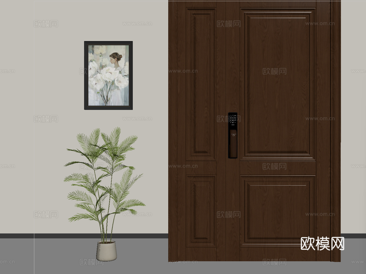 美式入户门 防盗门 子母门  木材 指纹锁su模型su模型