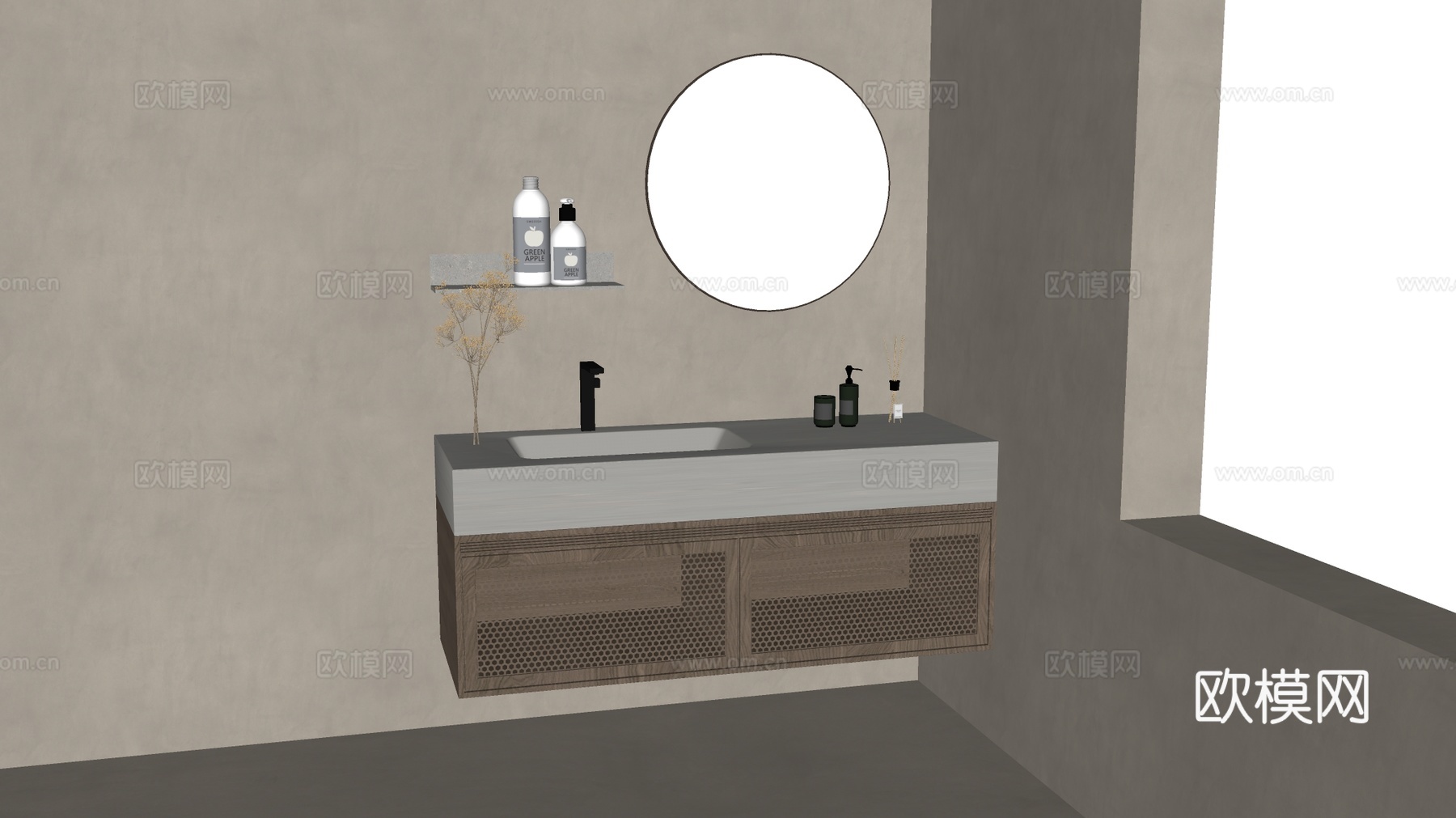诧寂风洗手台 浴室柜 悬挂式浴室柜su模型
