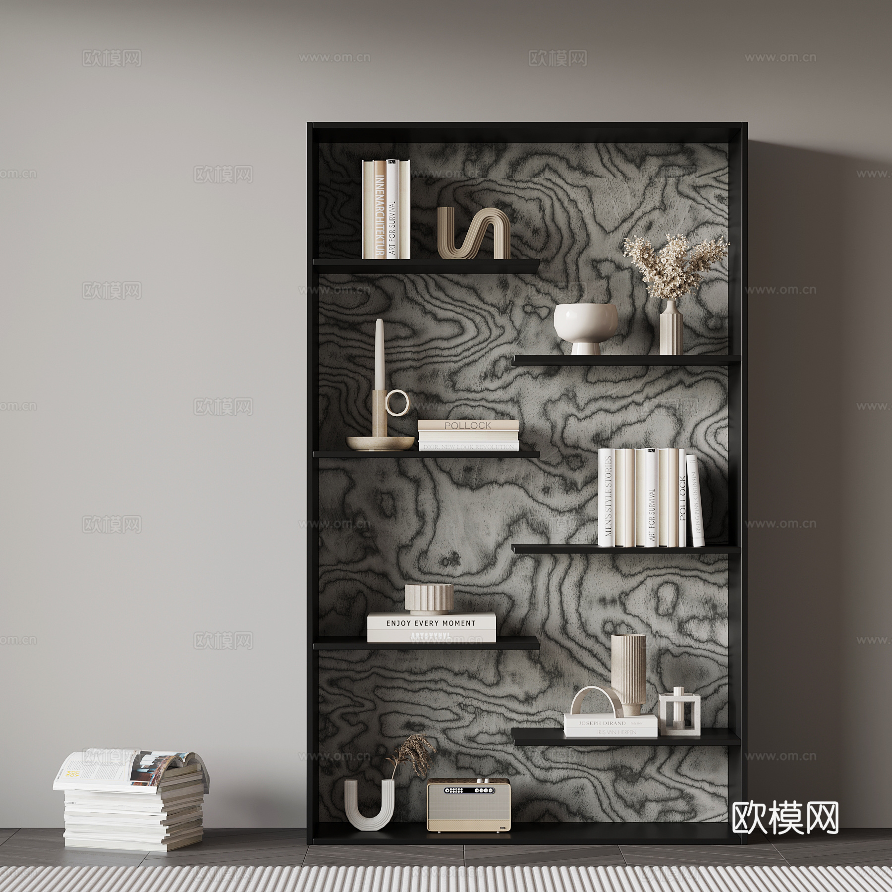 现代意式书架 书柜 置物架su模型