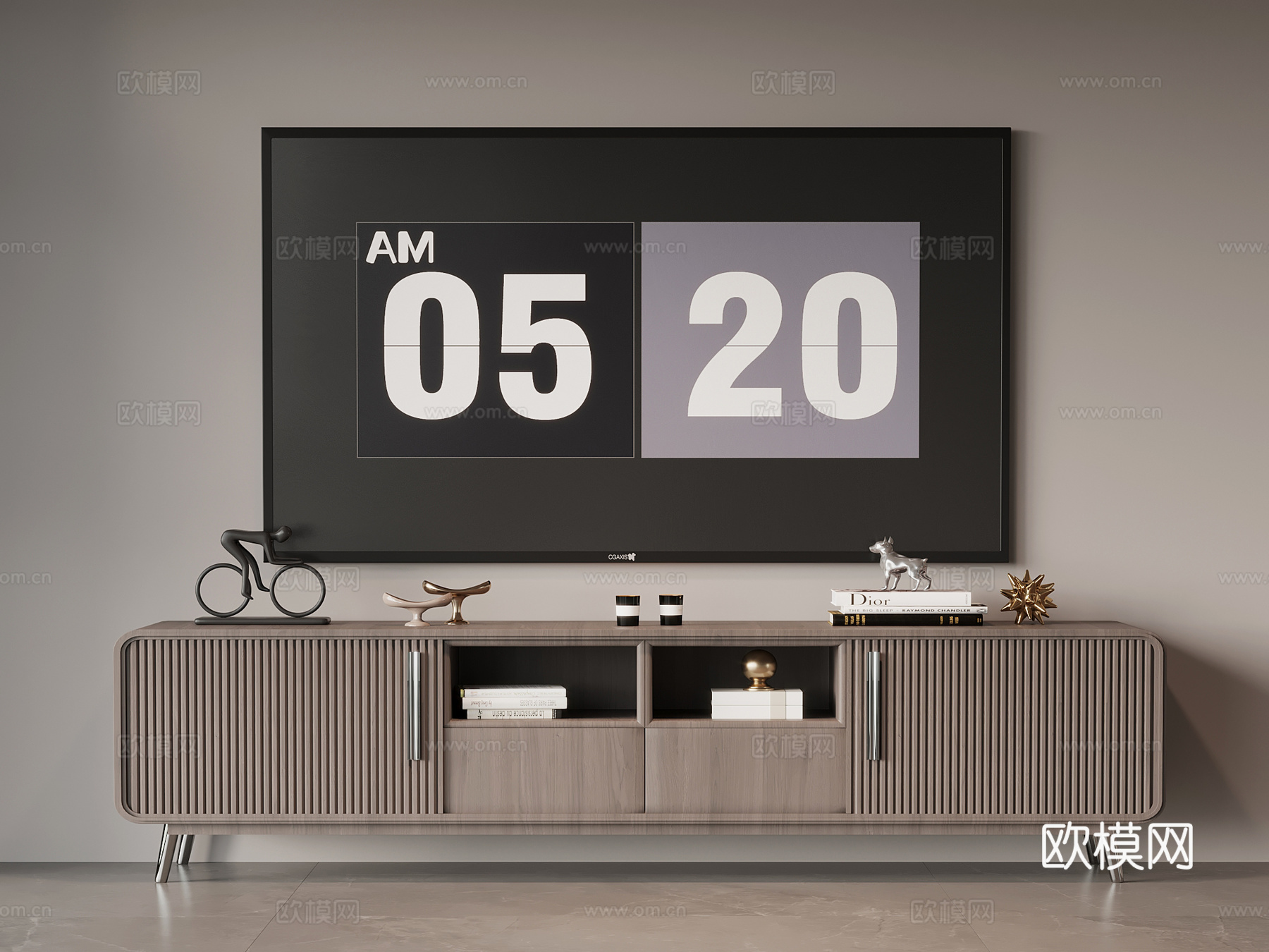 现代意式电视柜 边柜su模型下载（渲染图1）