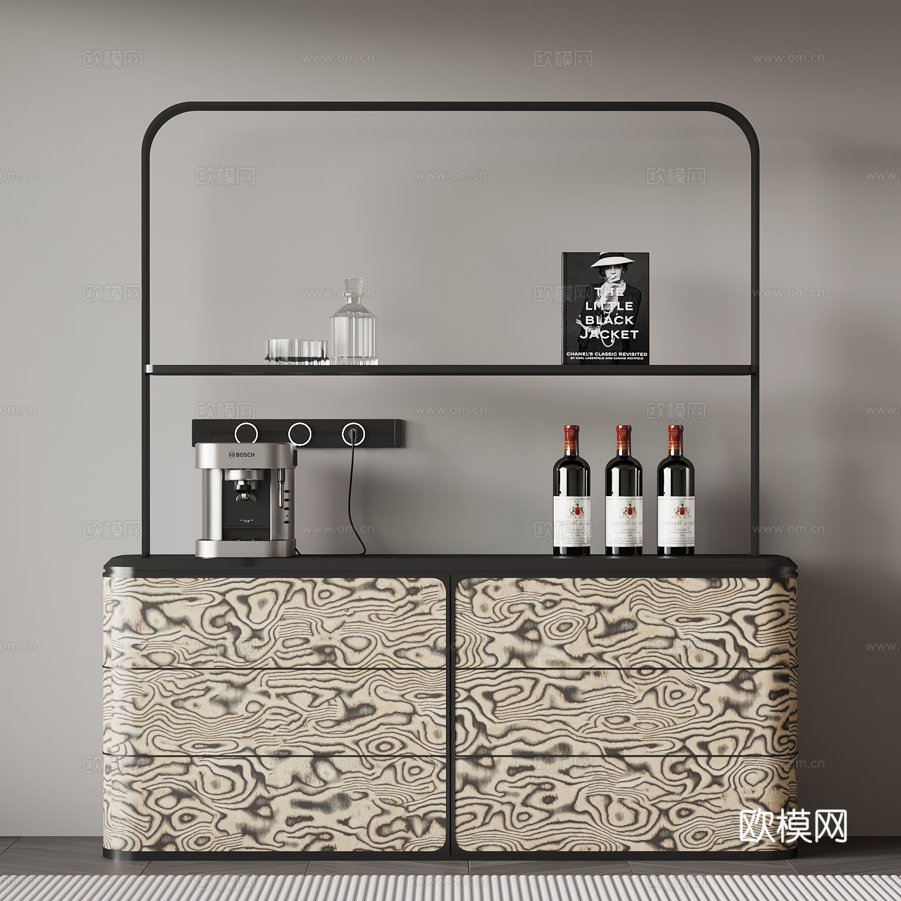 现代意式酒架 酒柜 备餐柜 法式中古酒柜su模型