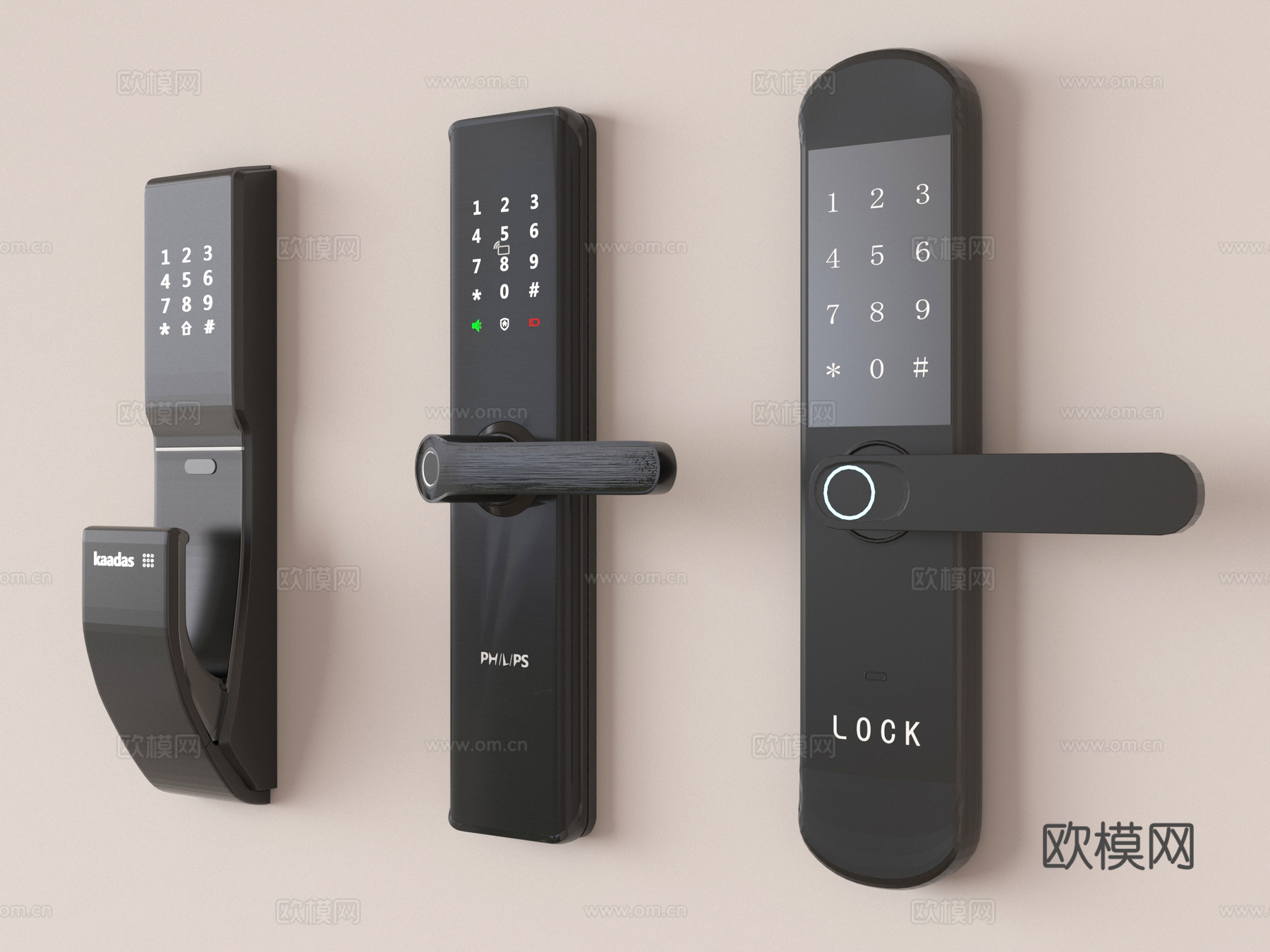 现代指纹锁 智能锁 密码锁su模型