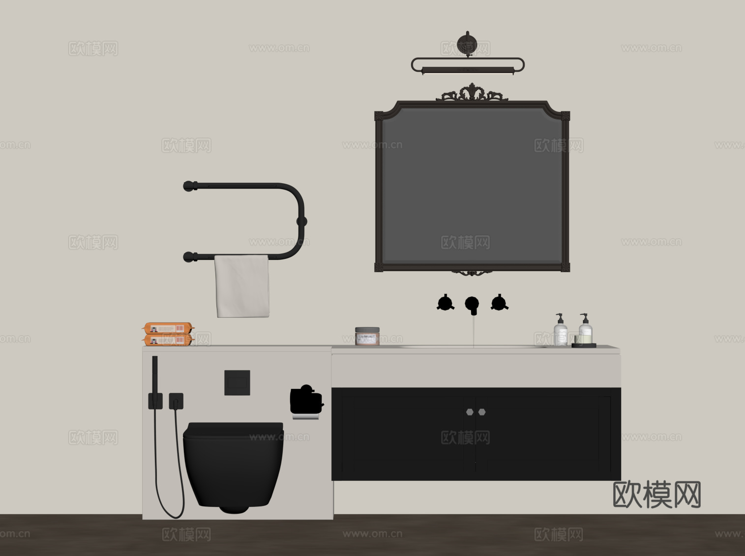 法式复古风浴室柜 马桶su模型