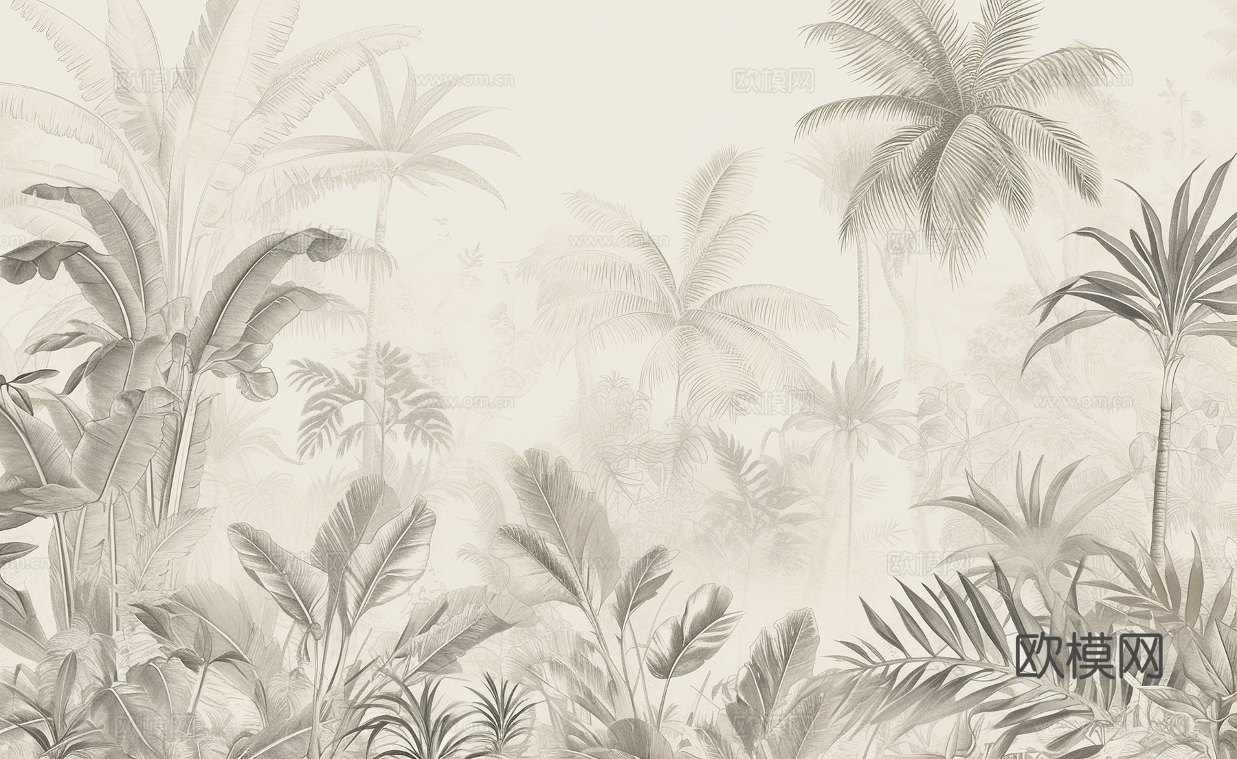 热带雨林文艺植物壁画