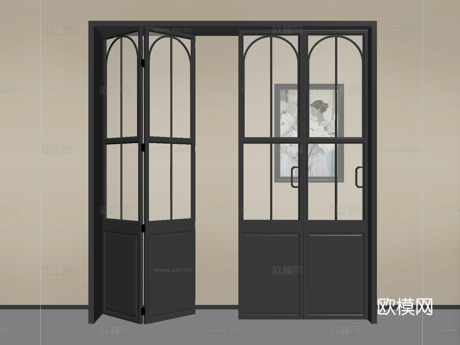 法式折叠推拉门 玻璃折叠门su模型