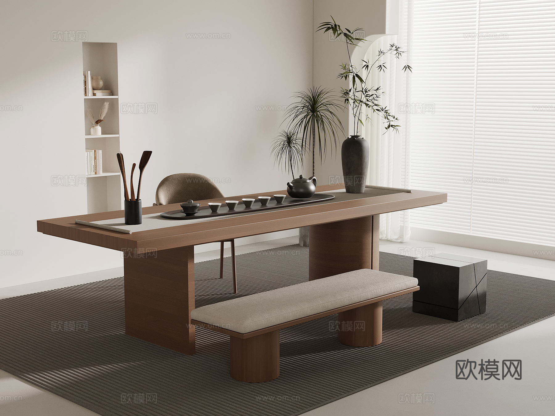 中古风茶桌椅 茶台3d模型下载