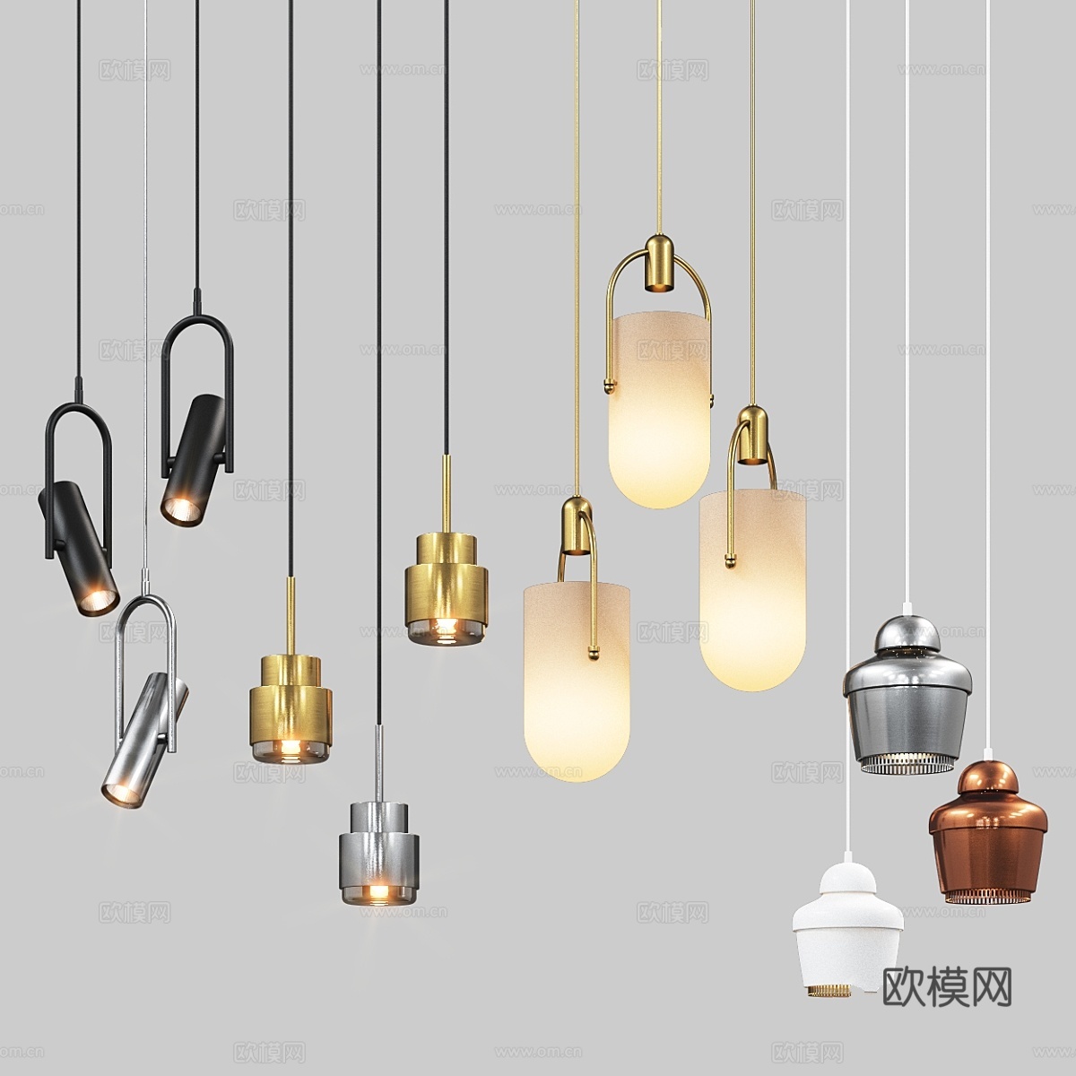 四盏吊灯套装023d模型下载