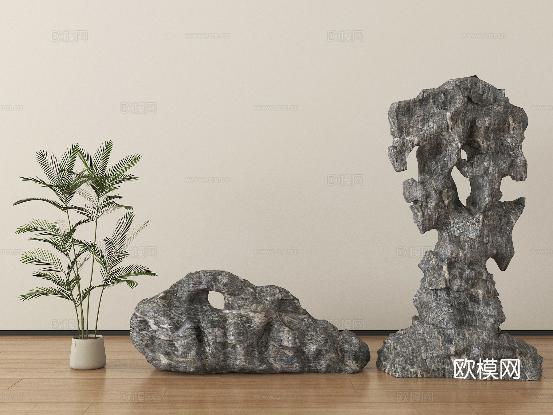 新中式假山石头  太湖石雕塑摆件su模型