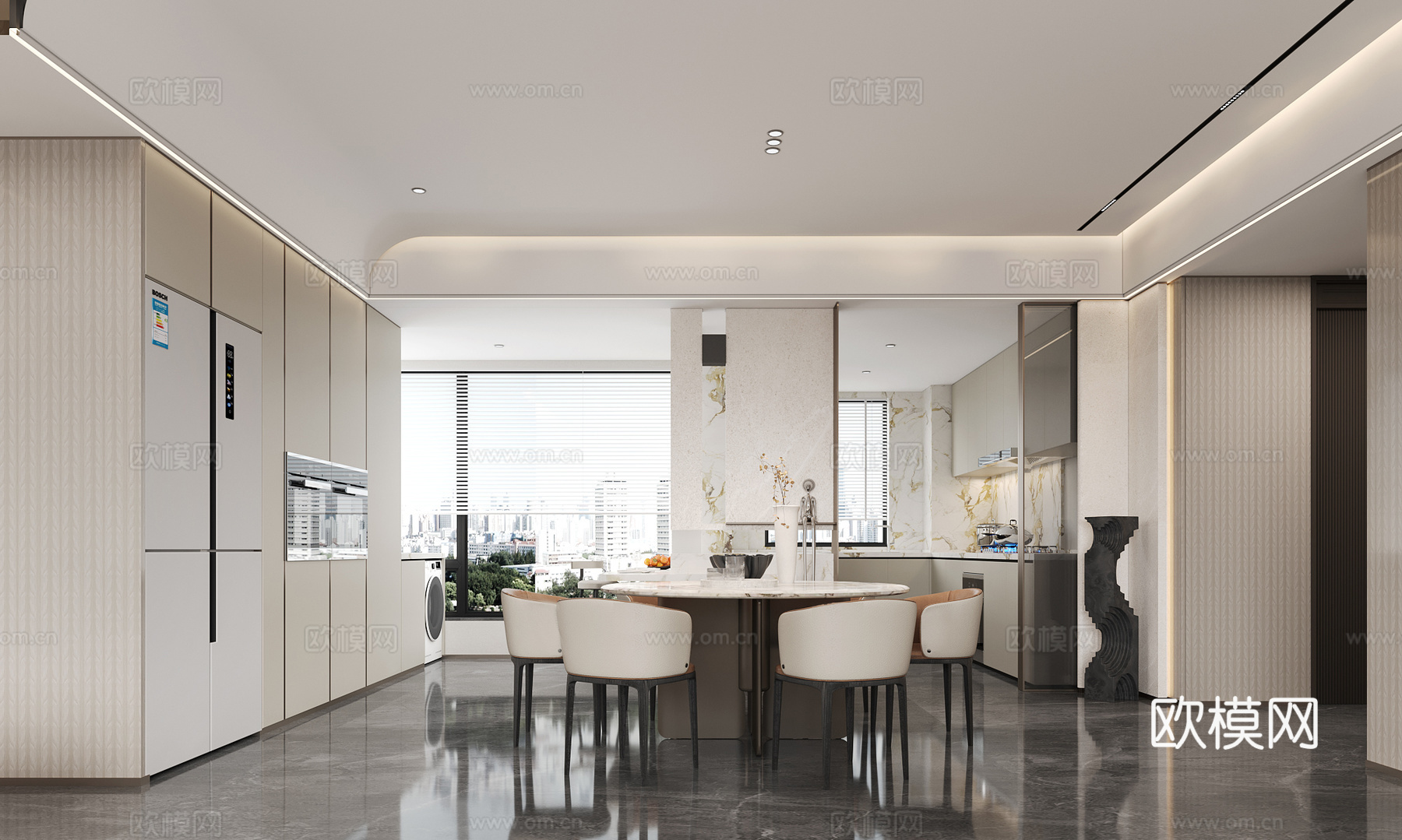 现代客餐厅3d模型下载（渲染图4）