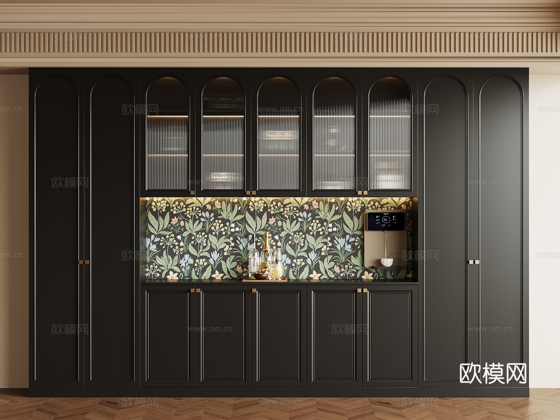 法式复古酒柜 餐边柜su模型