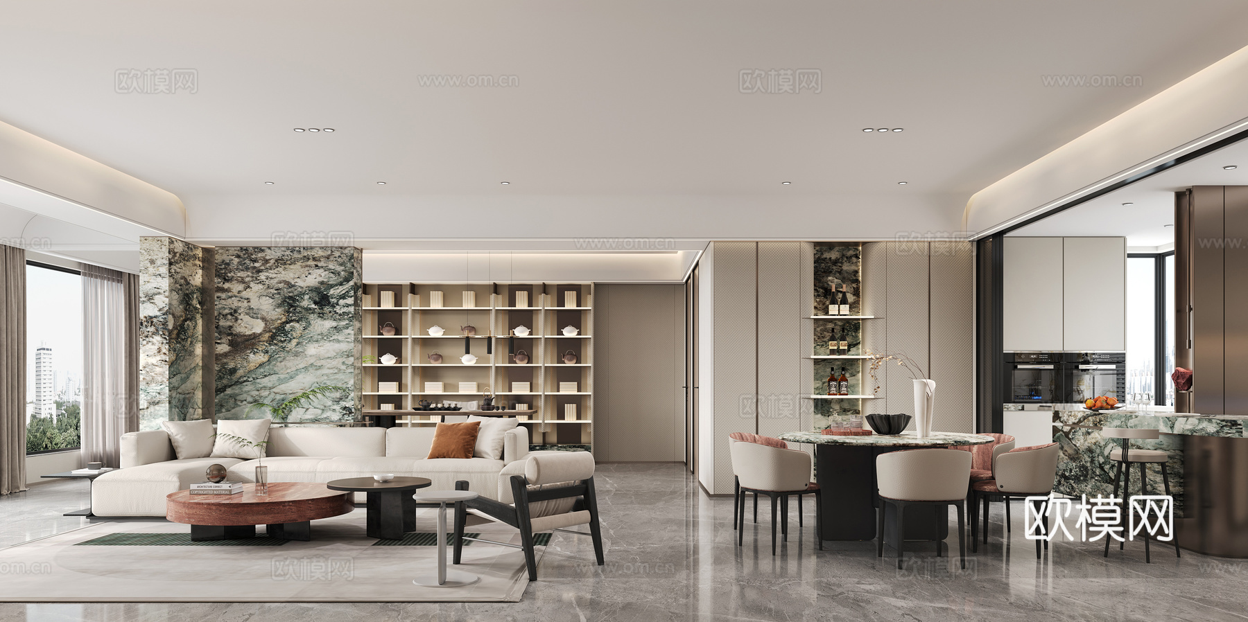 现代客餐厅3d模型下载（渲染图3）