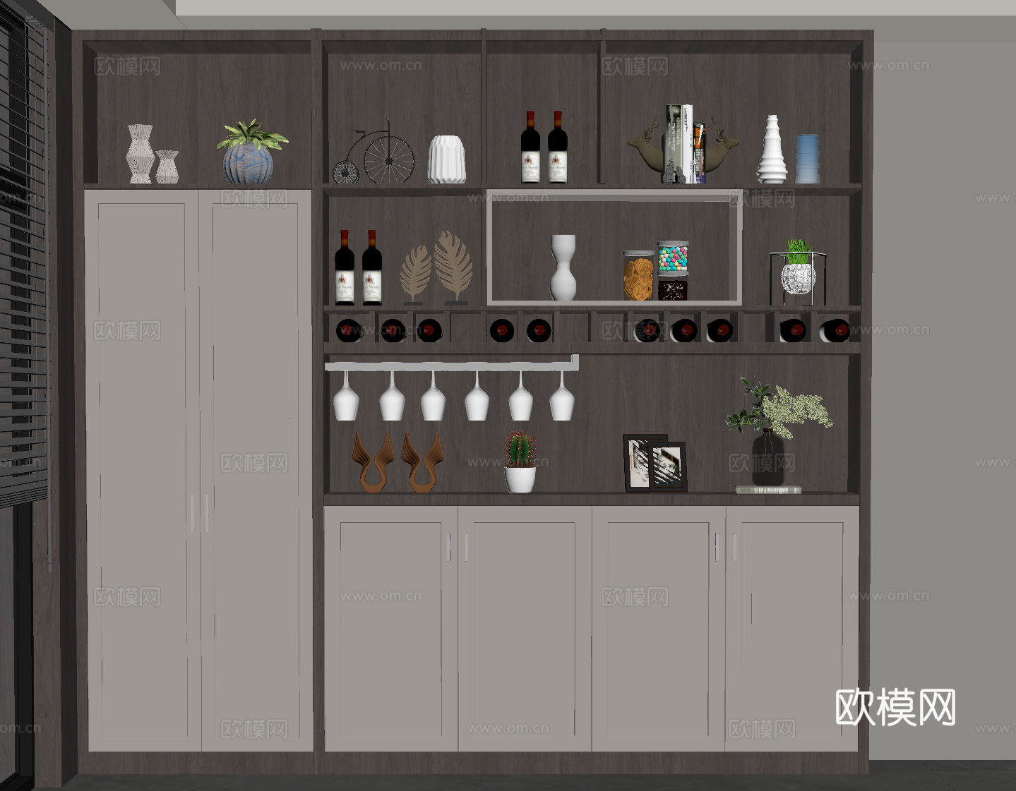 现代意式餐边柜 酒柜su模型