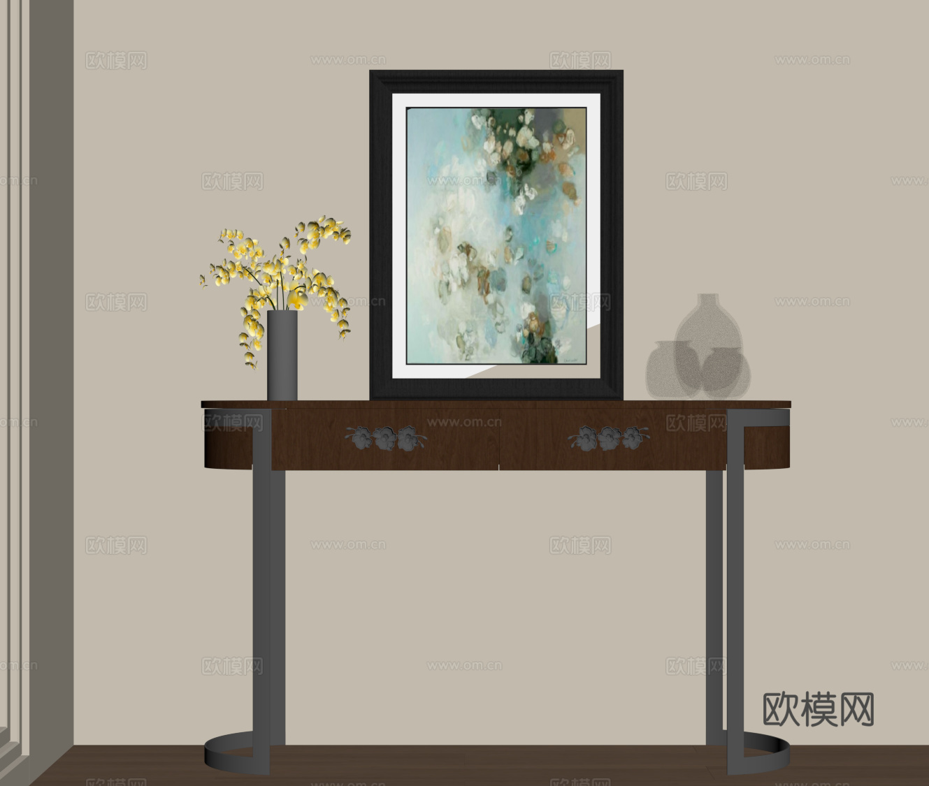 中古风端景台 玄关台 复古边柜su模型