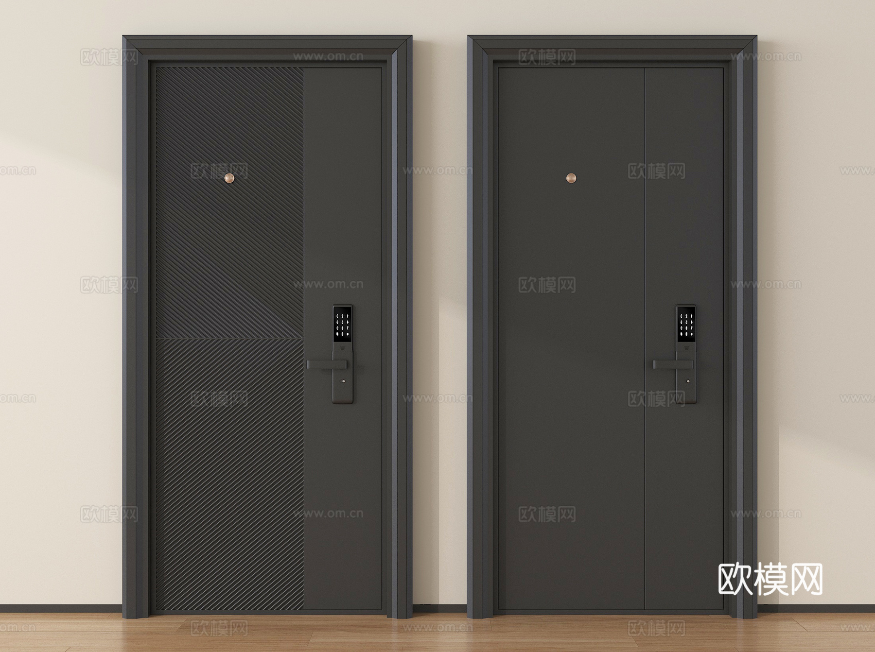 现代入户门 防盗门 密码锁指纹锁 平开门su模型