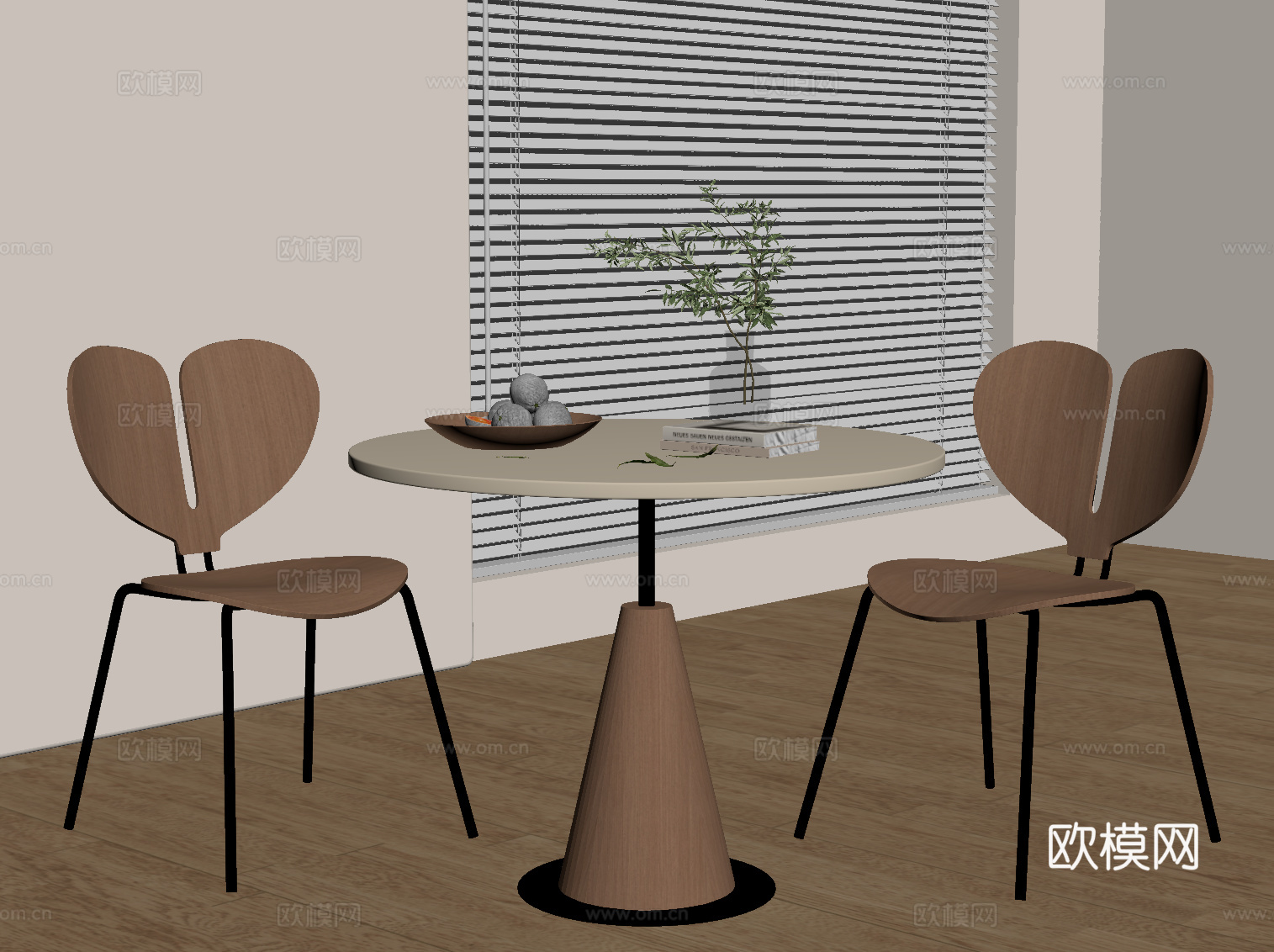 现代奶油洽谈桌椅 餐桌椅su模型