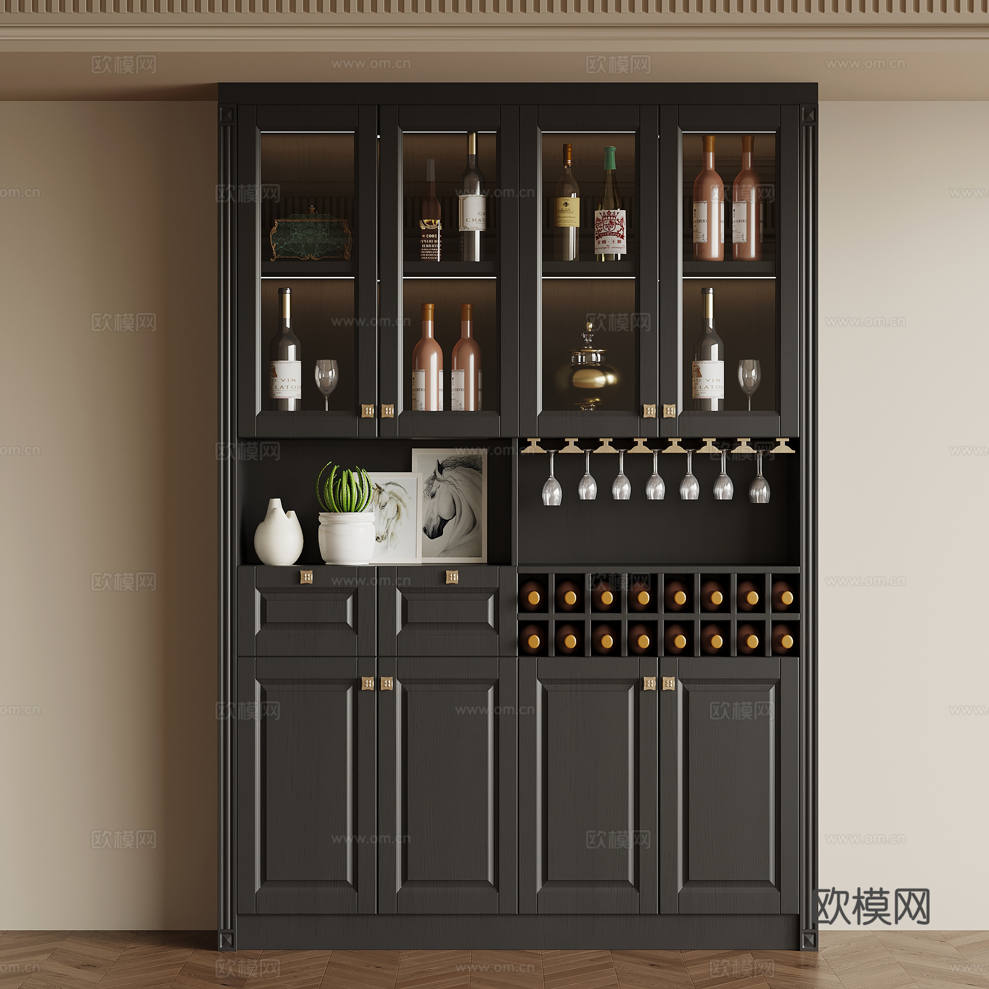 法式复古酒柜 餐边柜su模型